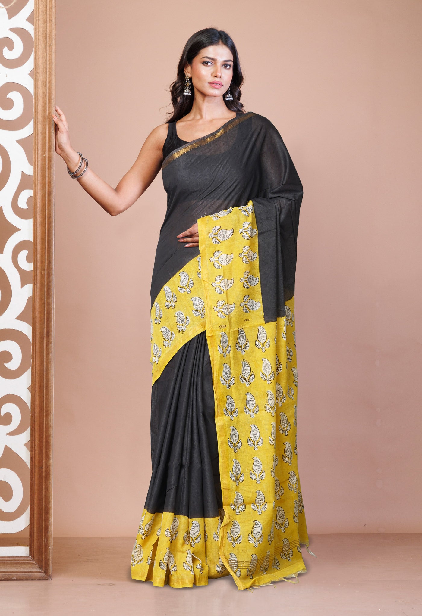 Black  Bagh Printed Pashmina Sico Saree-UNM77303