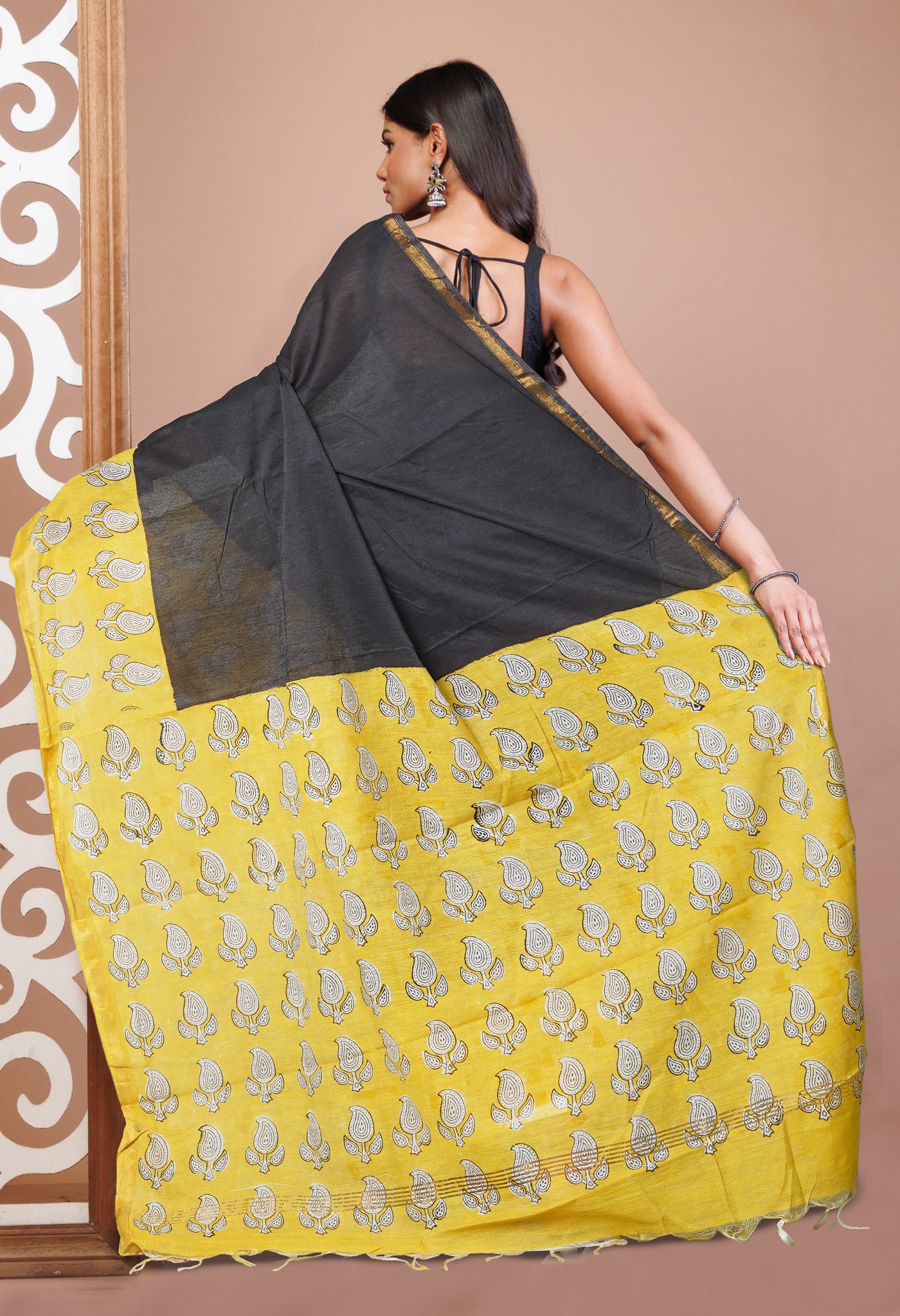 Black  Bagh Printed Pashmina Sico Saree-UNM77303