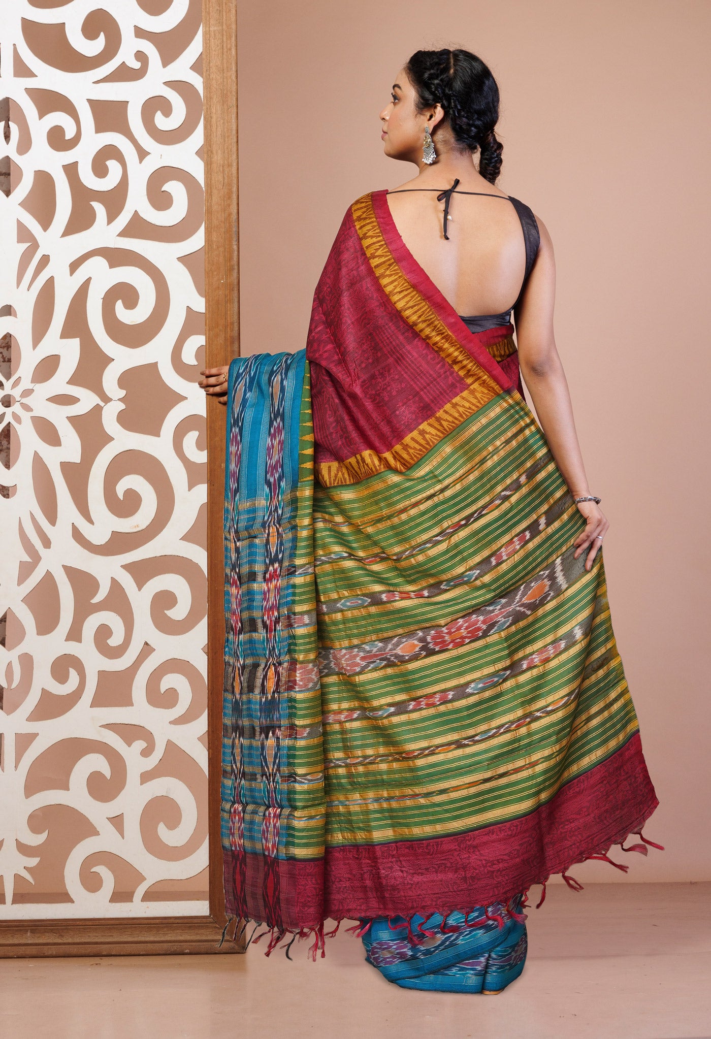 Red Pure Handloom Printed Vidarbha Tussar  Silk Saree-UNM77409