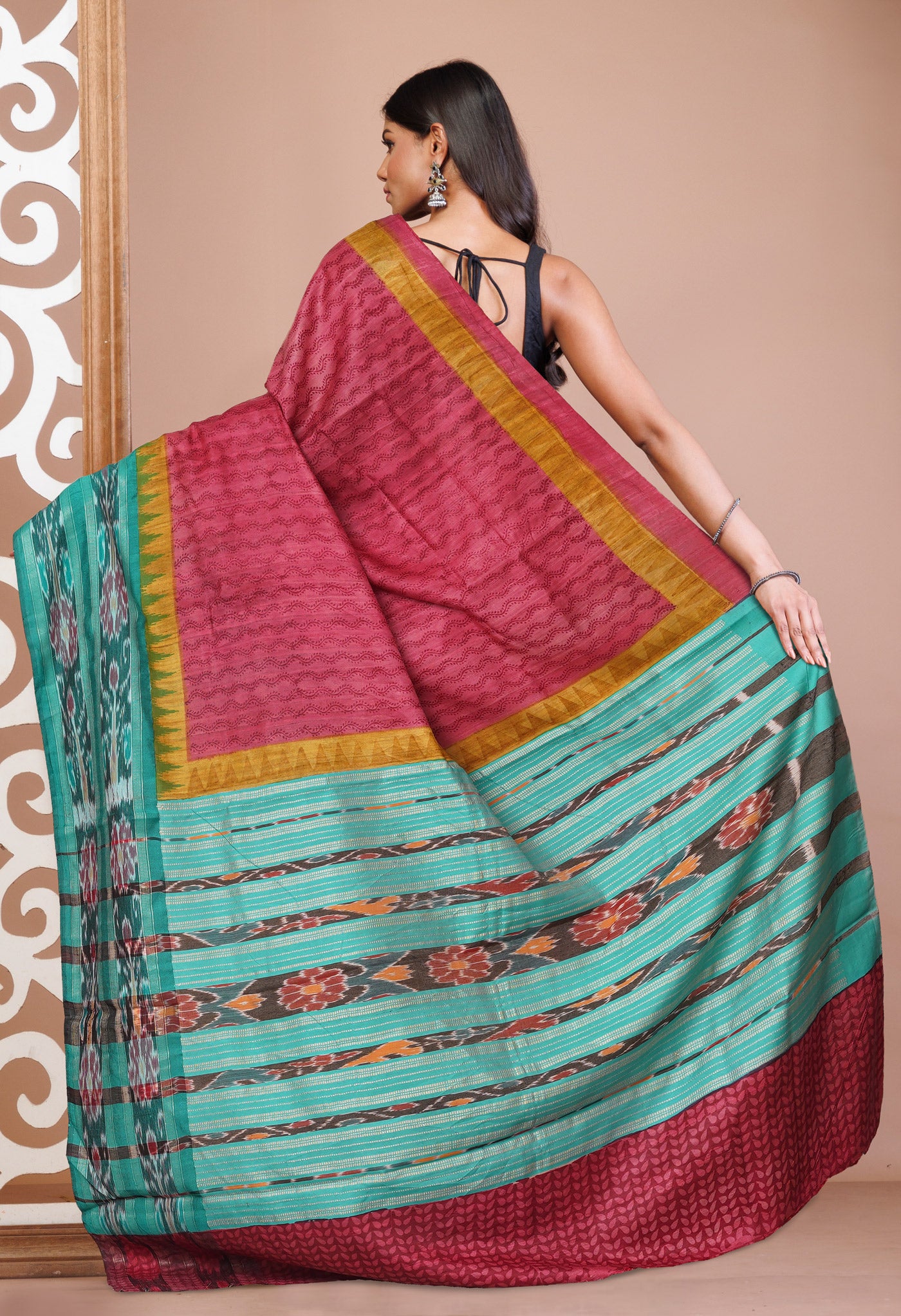 Red Pure Handloom Printed Vidarbha Tussar  Silk Saree-UNM77412