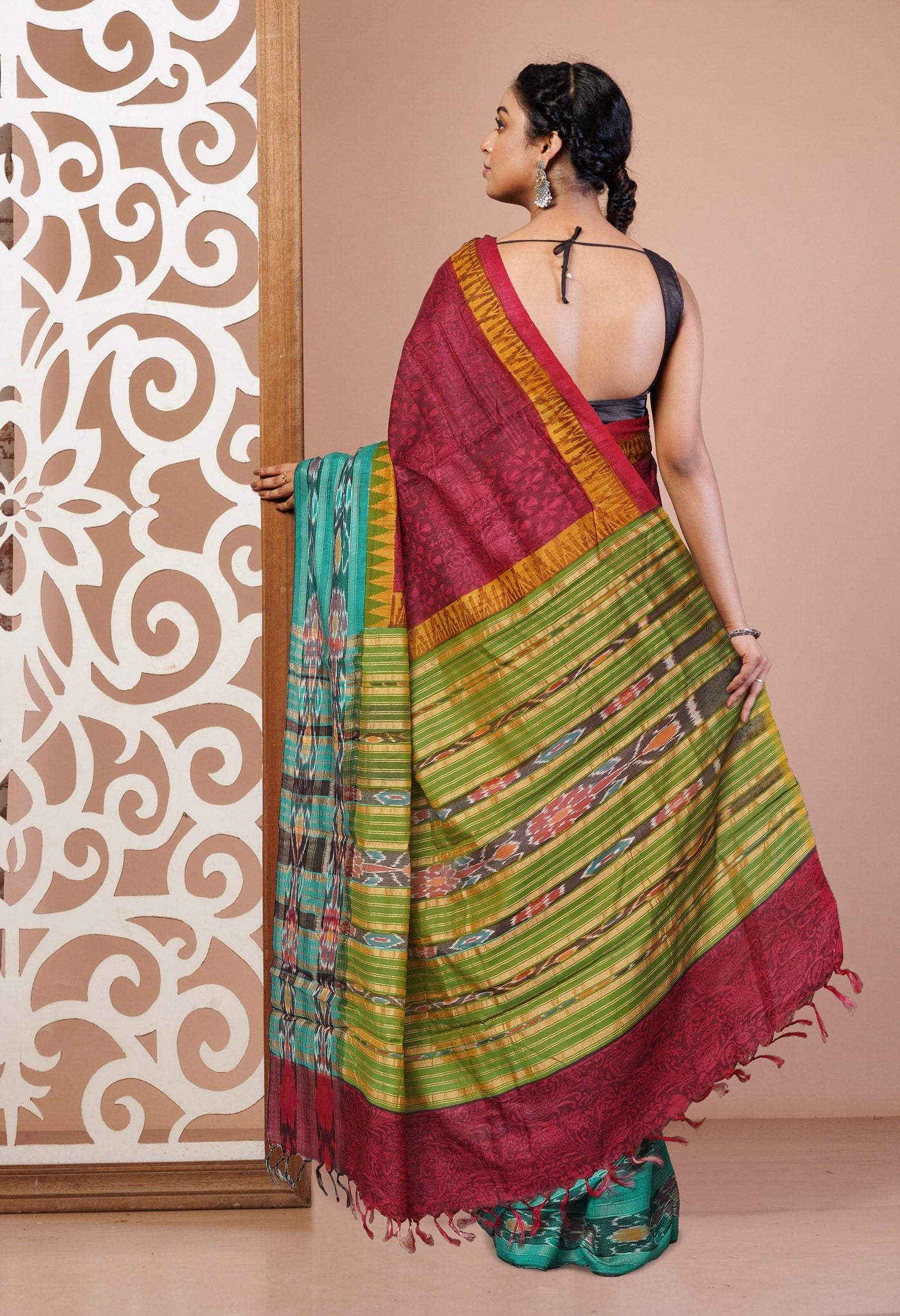 Red Pure Handloom Printed Vidarbha Tussar  Silk Saree-UNM77415