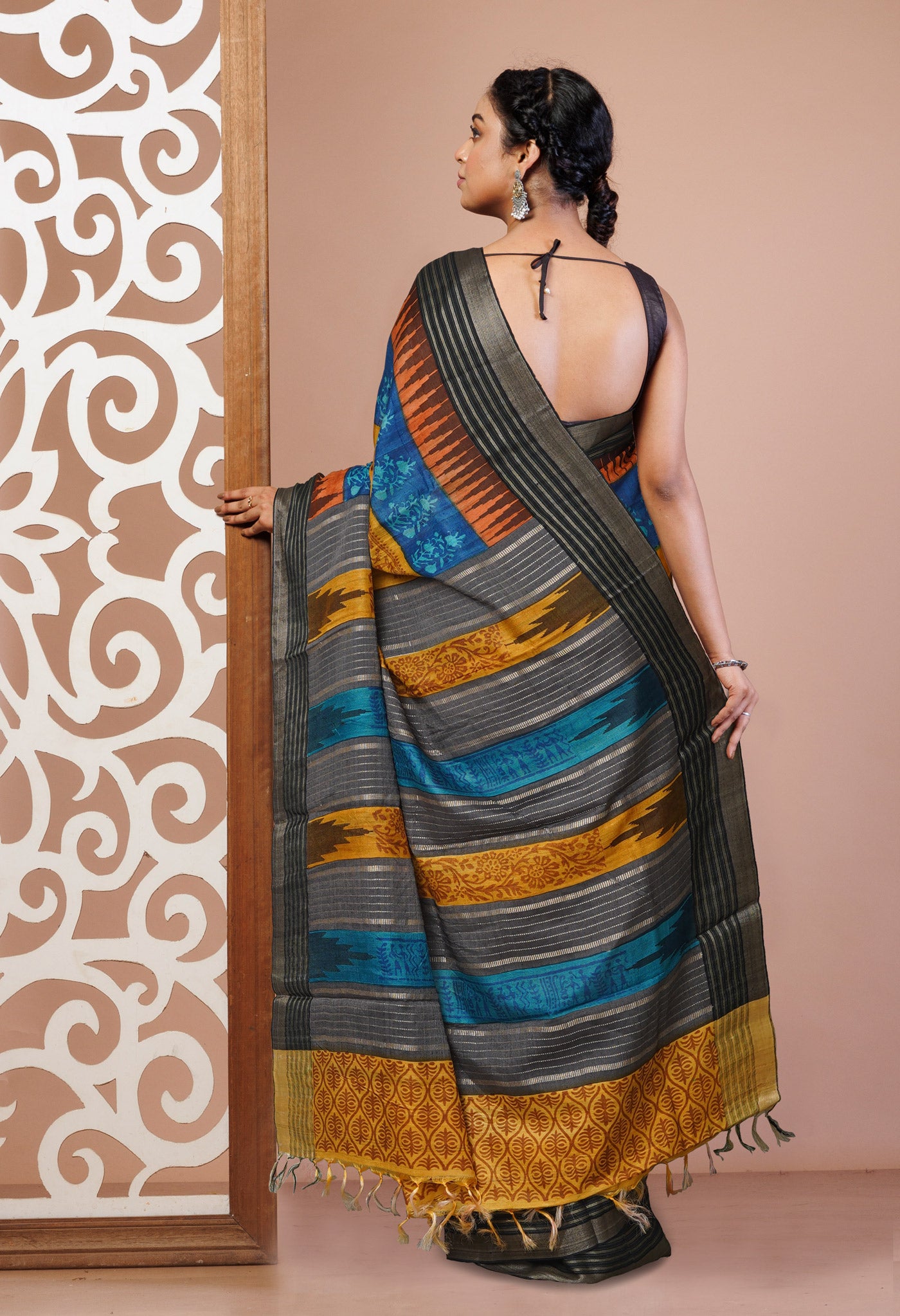 Yellow Pure Handloom Printed Vidarbha Tussar  Silk Saree-UNM77432