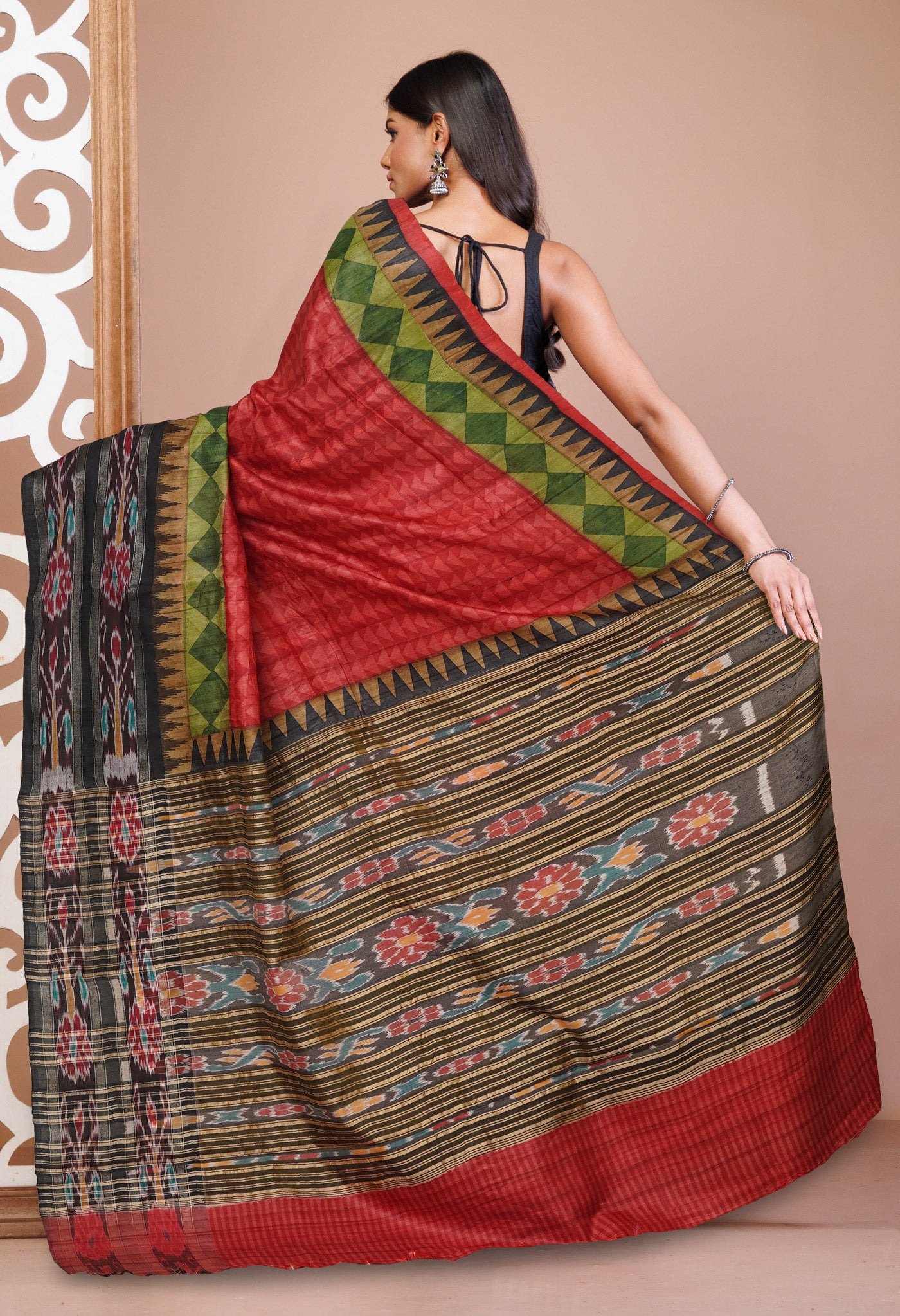 Red Pure Handloom Printed Vidarbha Tussar  Silk Saree-UNM77439