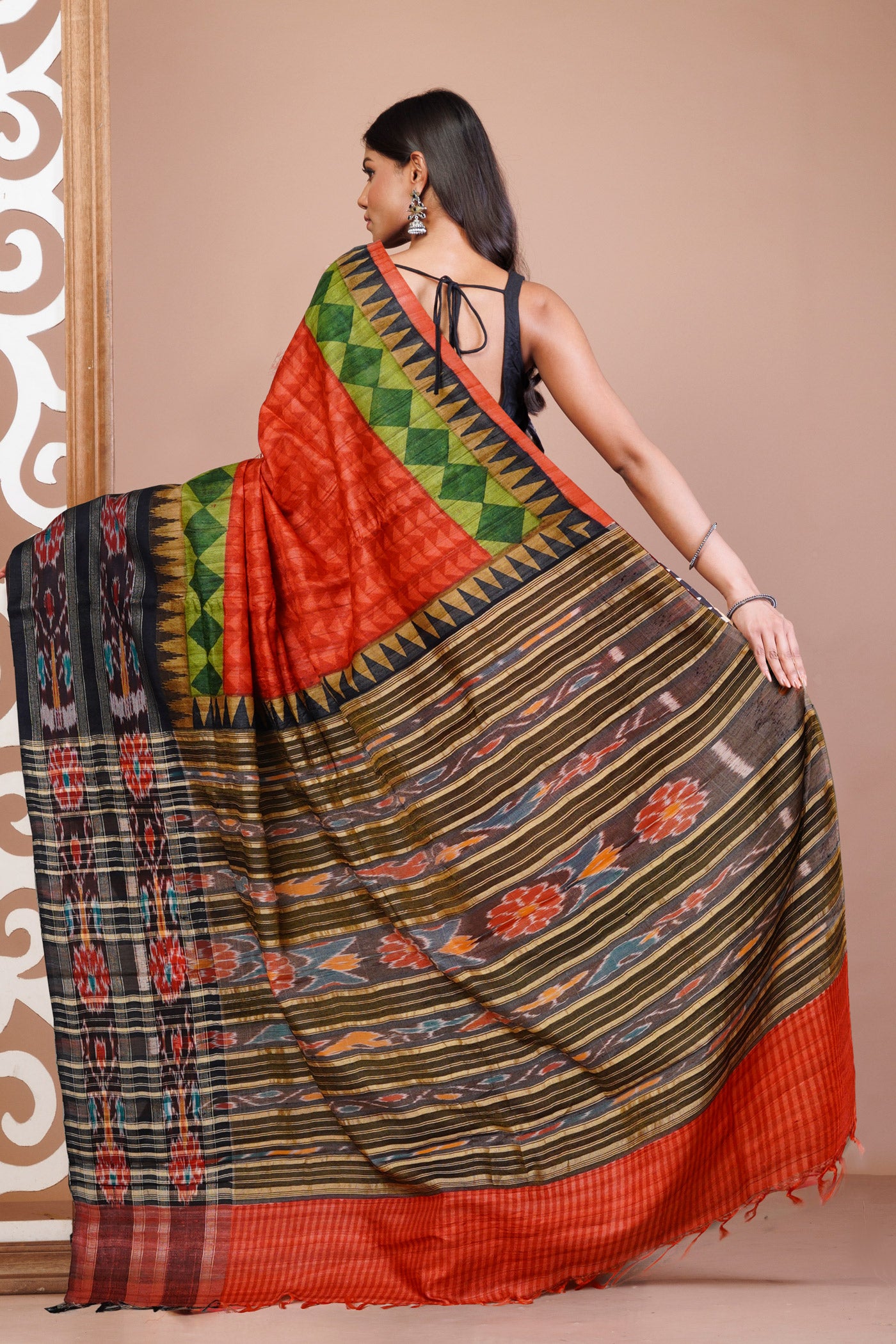 Red Pure Handloom Printed Vidarbha Tussar  Silk Saree-UNM77441