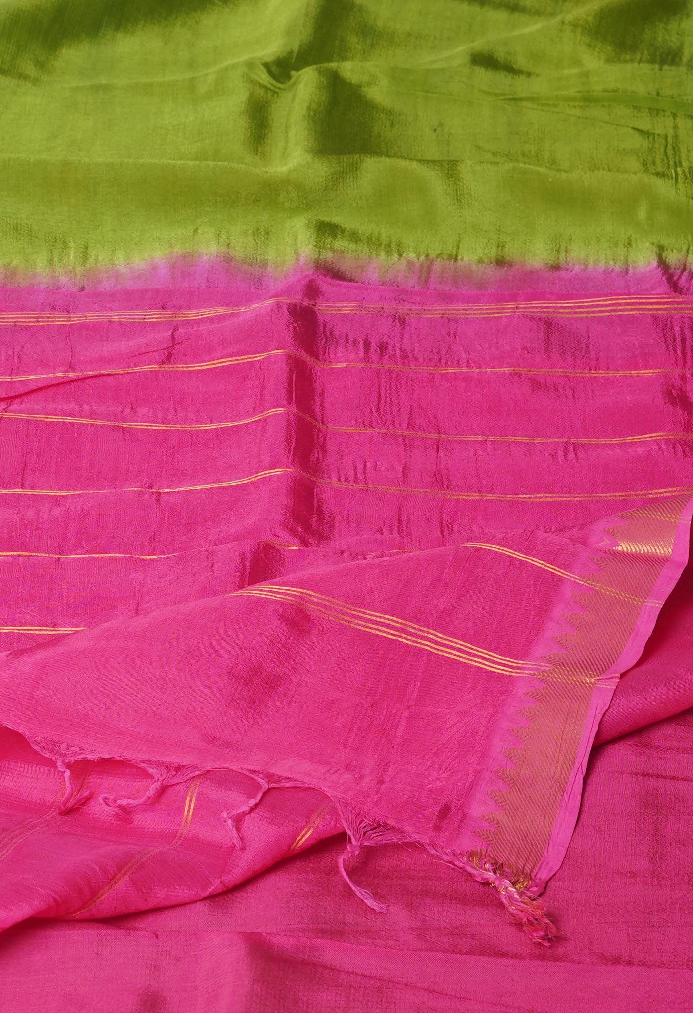 Green  Plain Dyed With Zari Brocade Soft Silk Saree