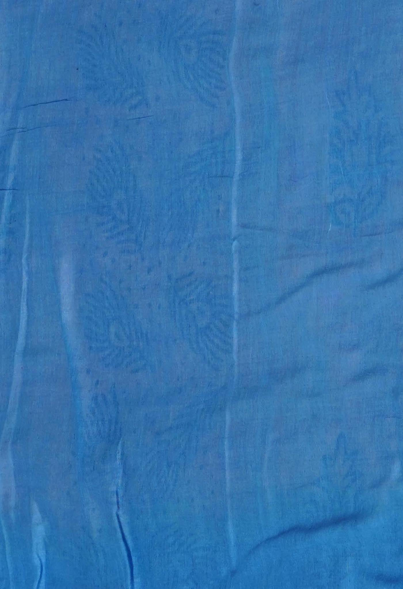 Blue Pure Dyed Hand Block Printed Soft Cotton Saree-UNM77527