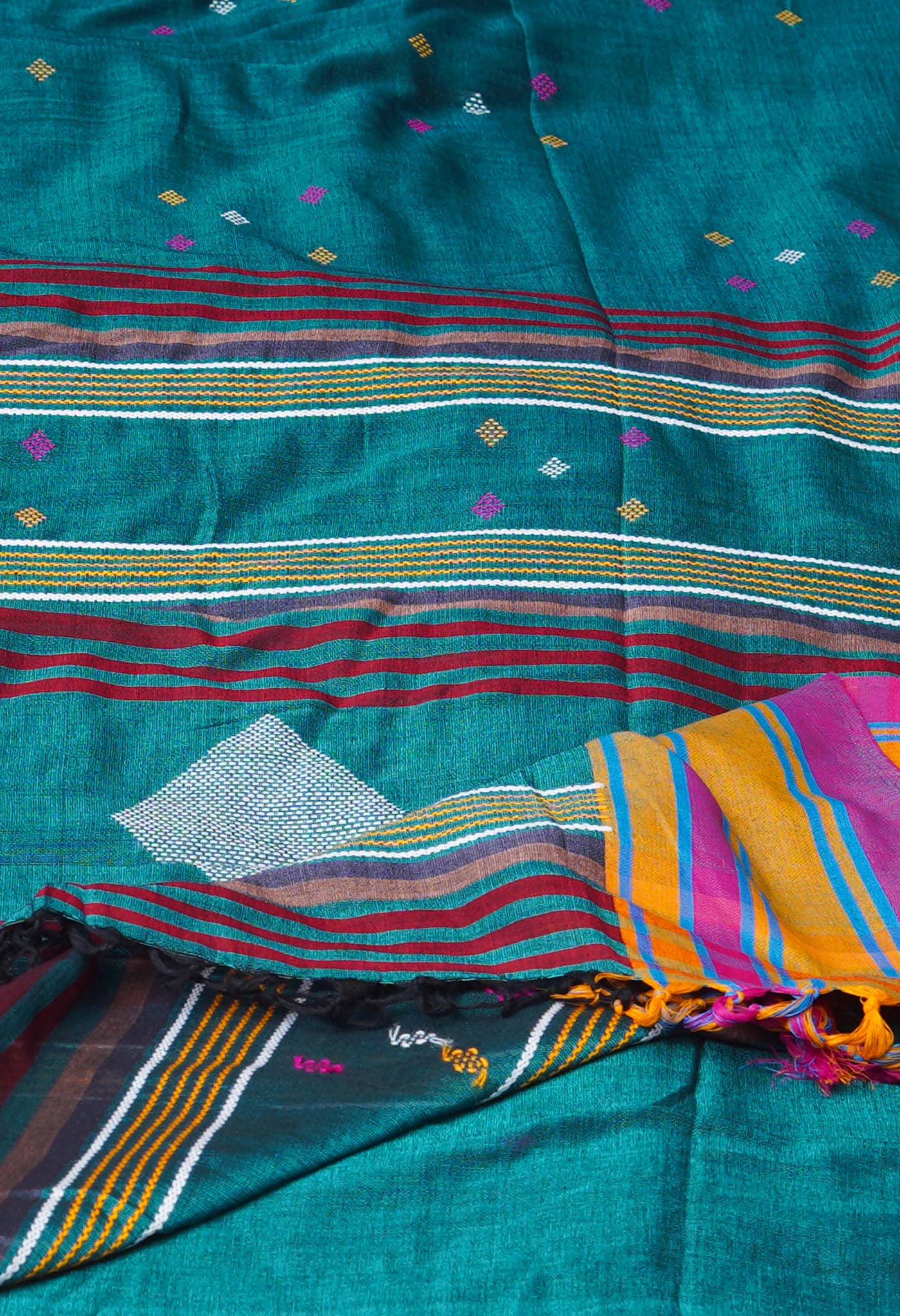 Peacock Green Pure  Handloom Nagaland Cotton Saree