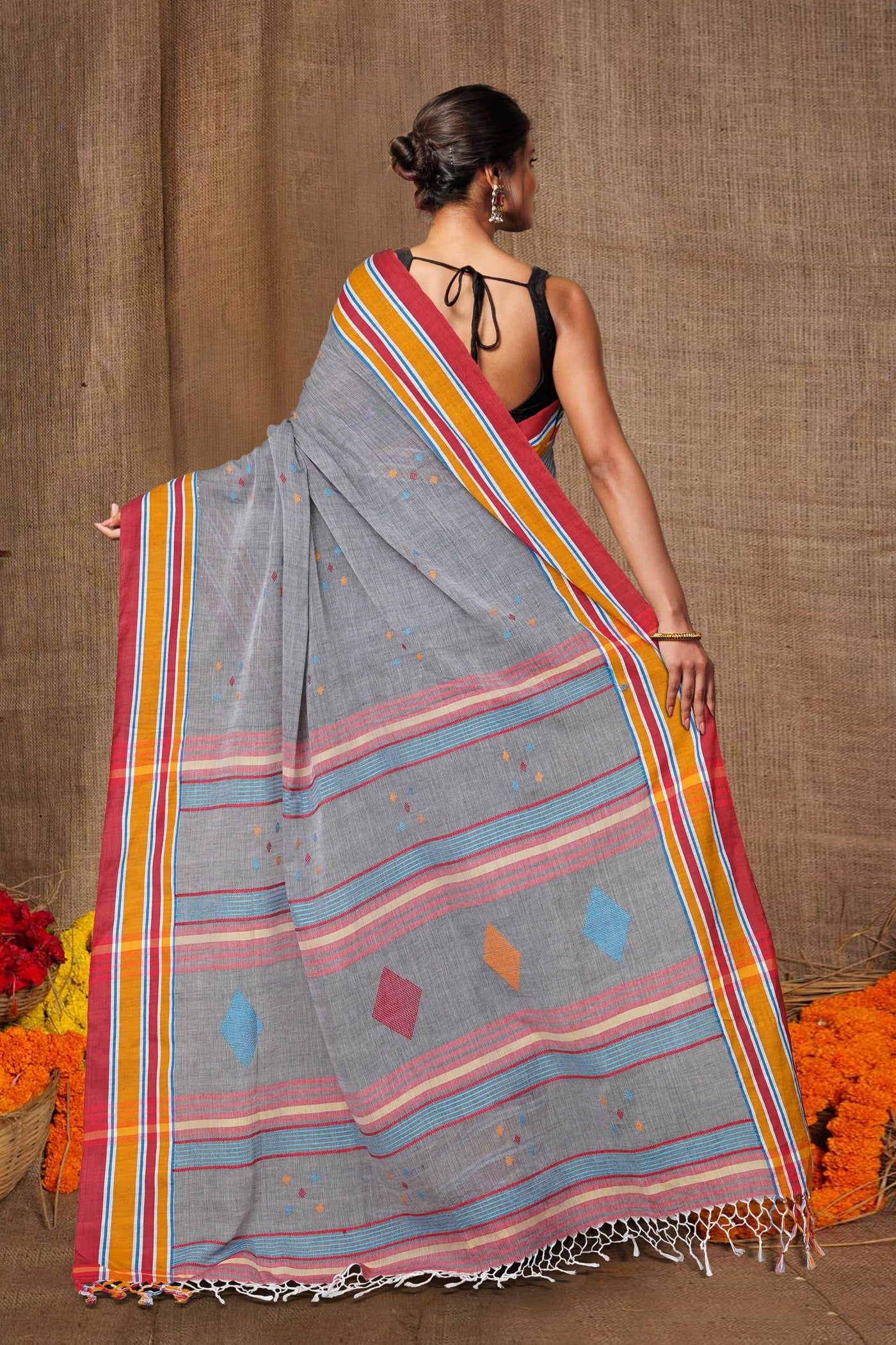 Grey Pure Handloom Nagaland Cotton Saree-UNM77591