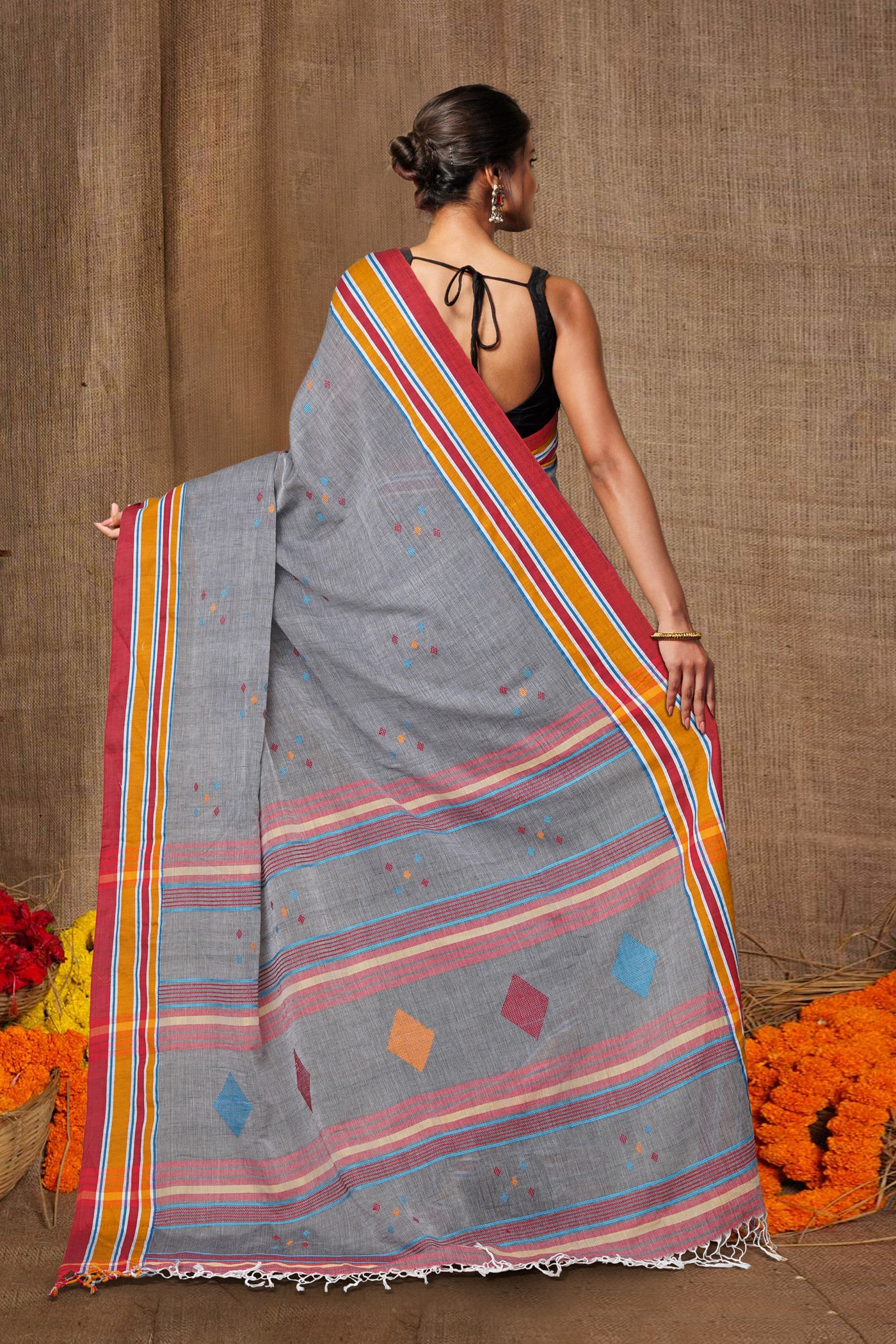 Grey Pure Handloom Nagaland Cotton Saree-UNM77594