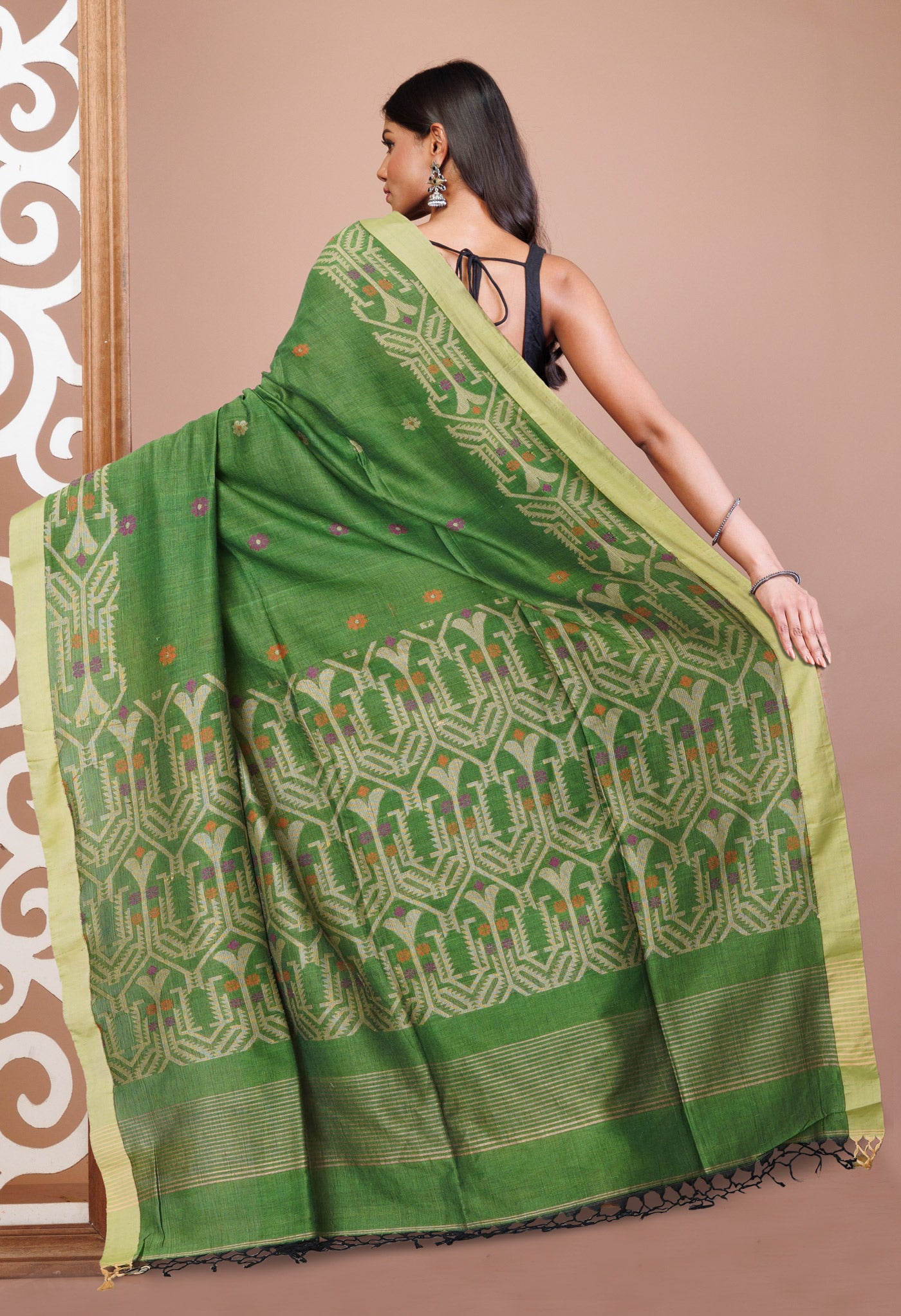 Green Pure  Dhakai Bengal Linen Saree-UNM77634