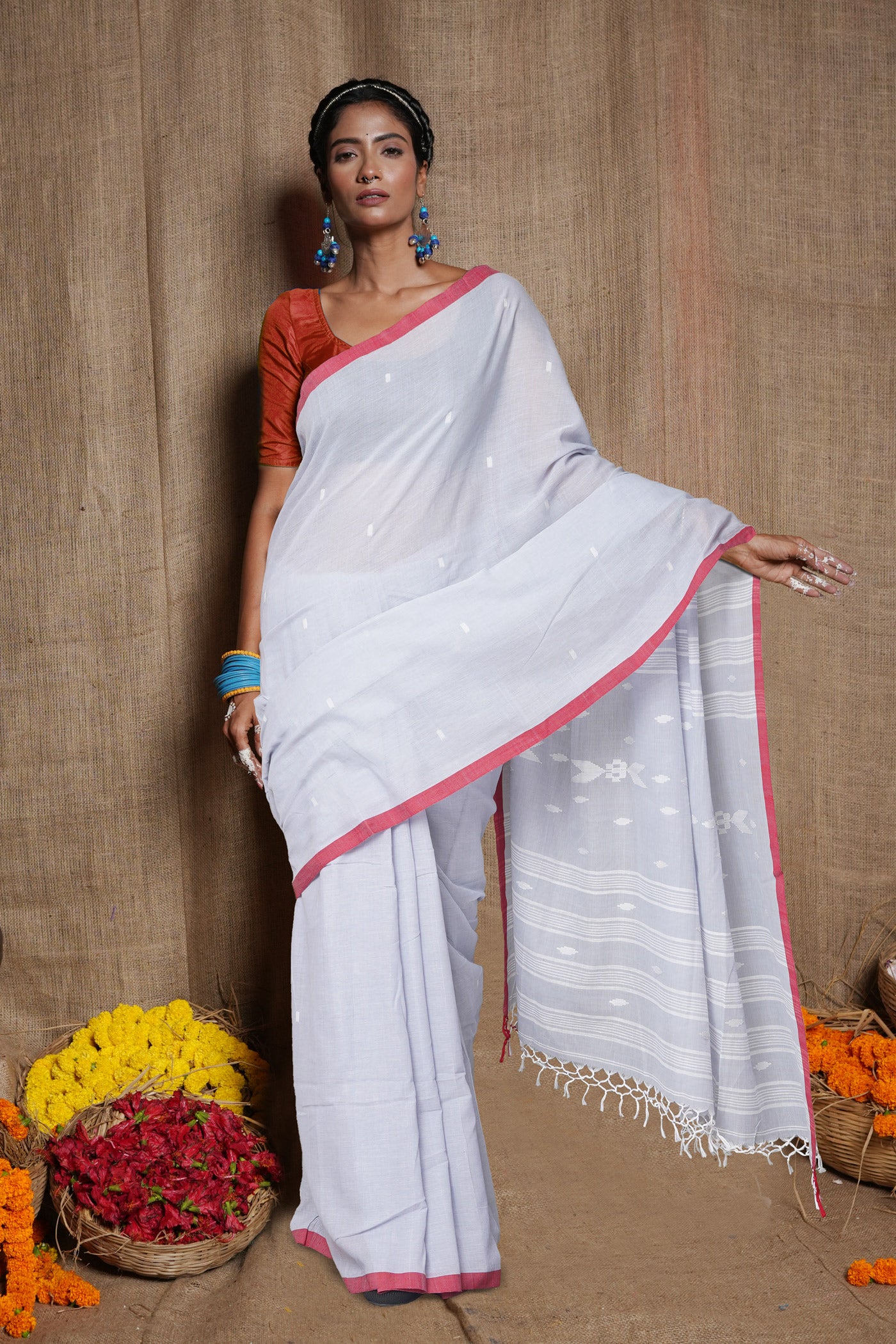 Pastel Blue Pure  Superfine Cotton Linen Saree-UNM77645