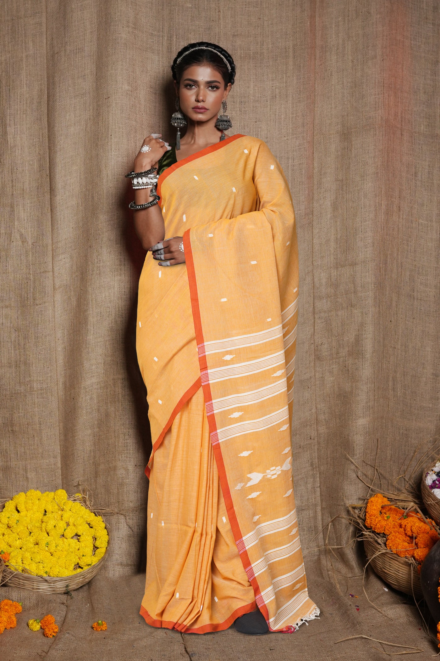 Pastel Orange Pure  Superfine Cotton Linen Saree-UNM77646