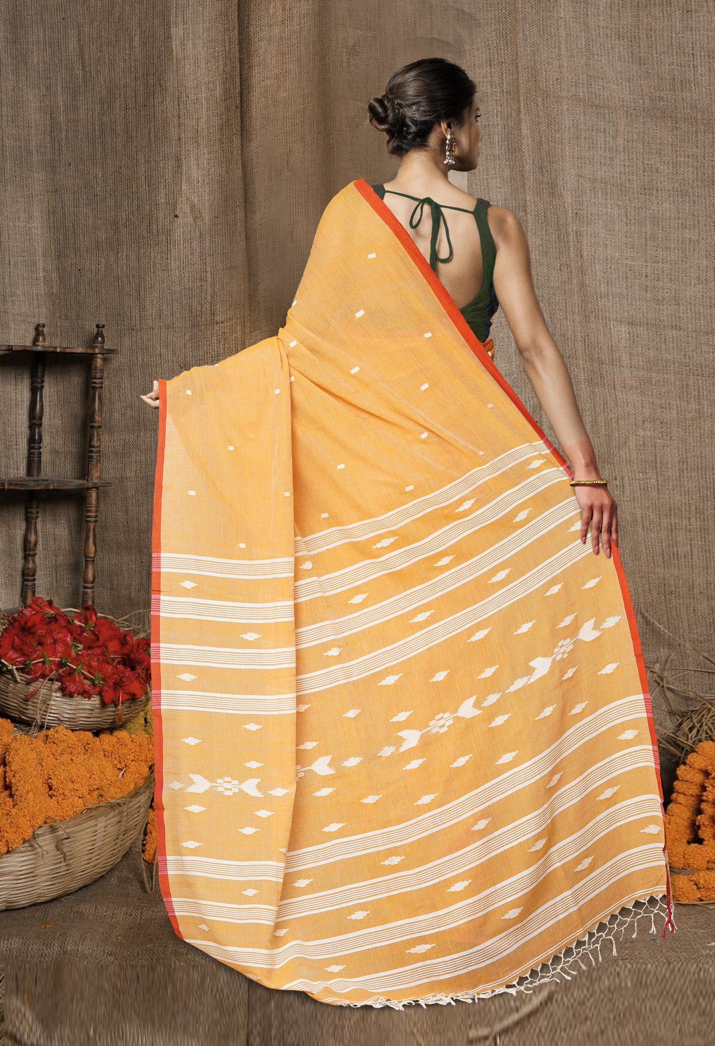 Pastel Orange Pure  Superfine Cotton Linen Saree-UNM77646