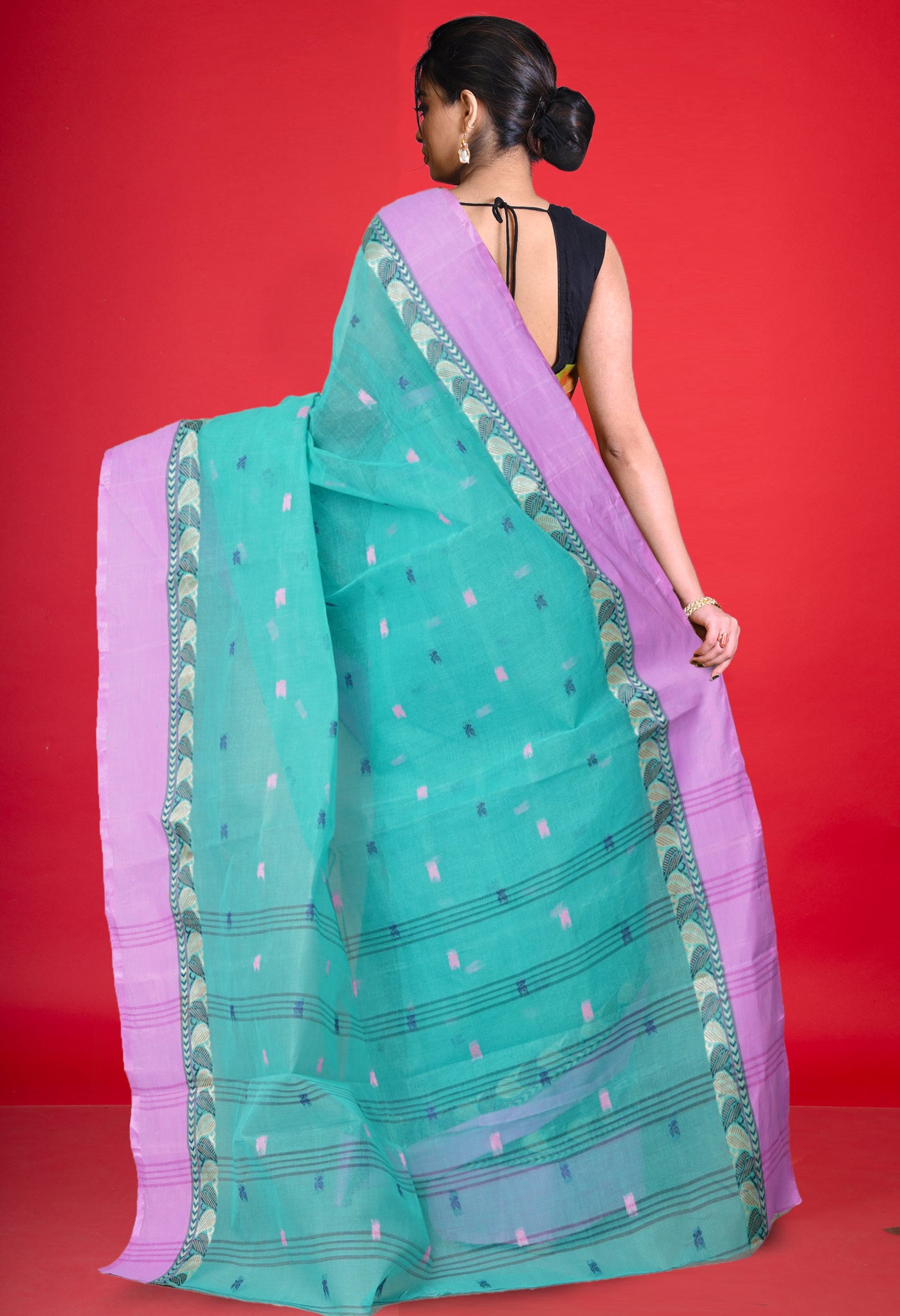 Turquoise Green Pure Handloom Superfine Bengal Cotton Saree-UNM77687