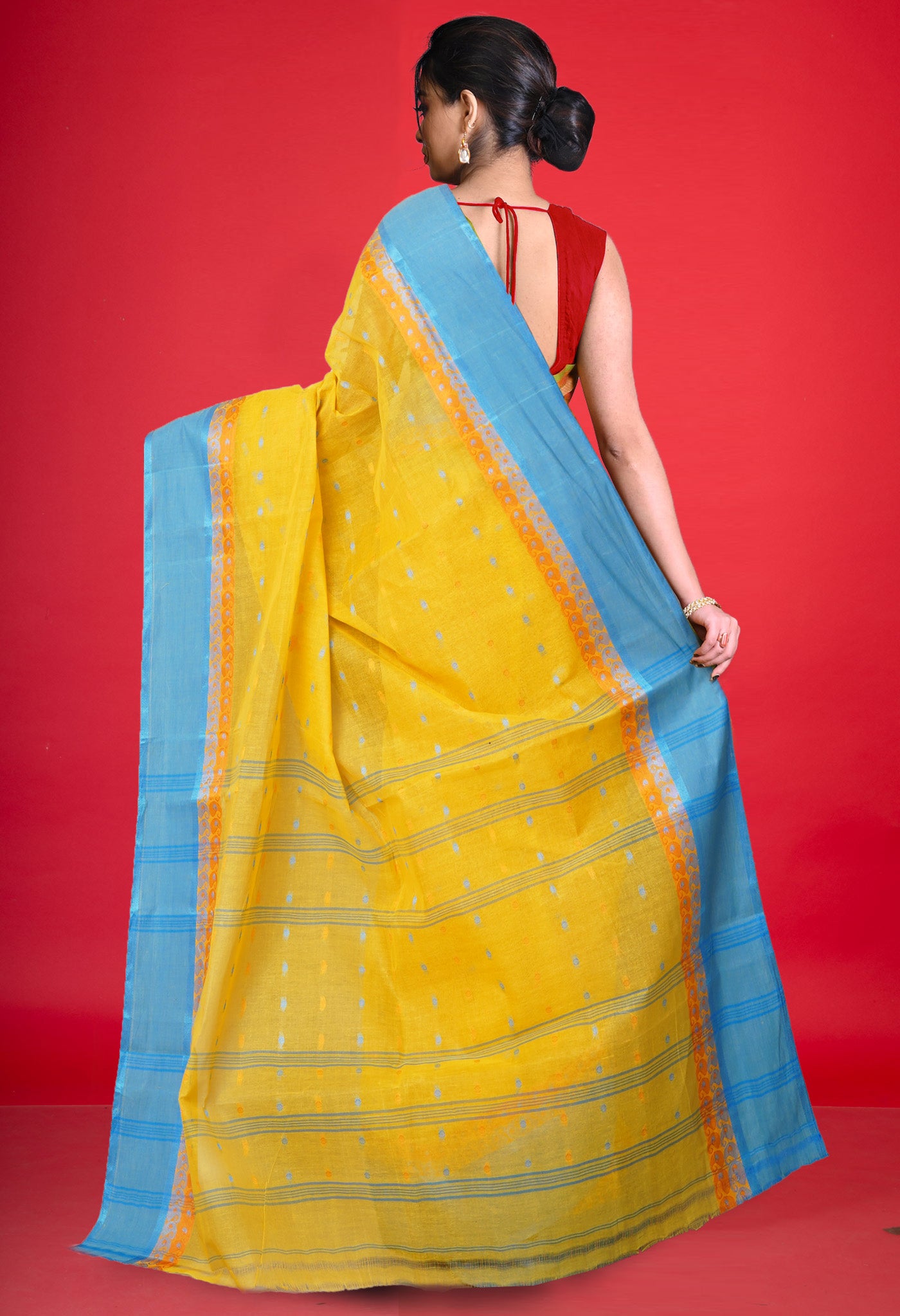 Mustard Yellow Pure Handloom Superfine Bengal Cotton Saree-UNM77718