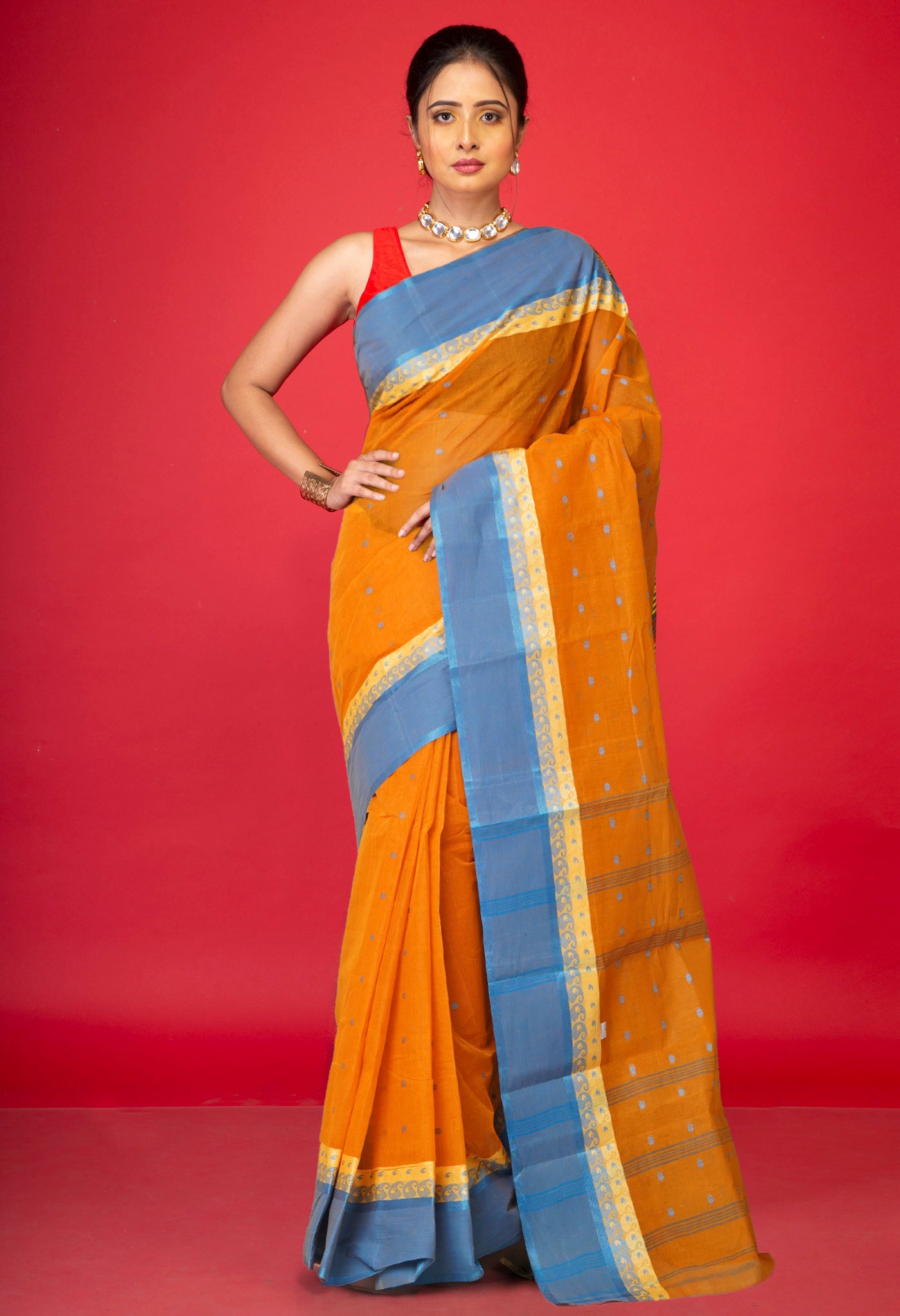 Turmeric Yellow Pure Handloom Superfine Bengal Cotton Saree-UNM77720