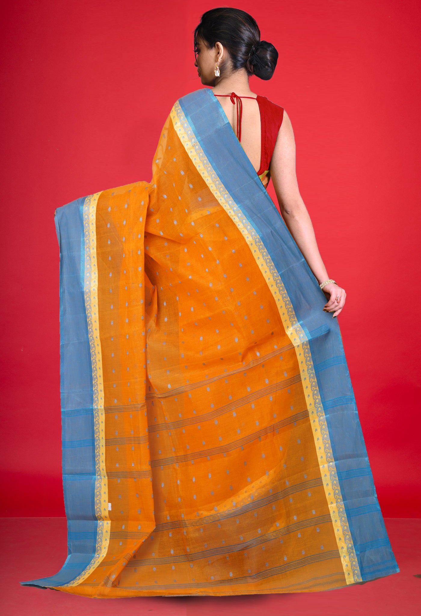 Turmeric Yellow Pure Handloom Superfine Bengal Cotton Saree-UNM77720