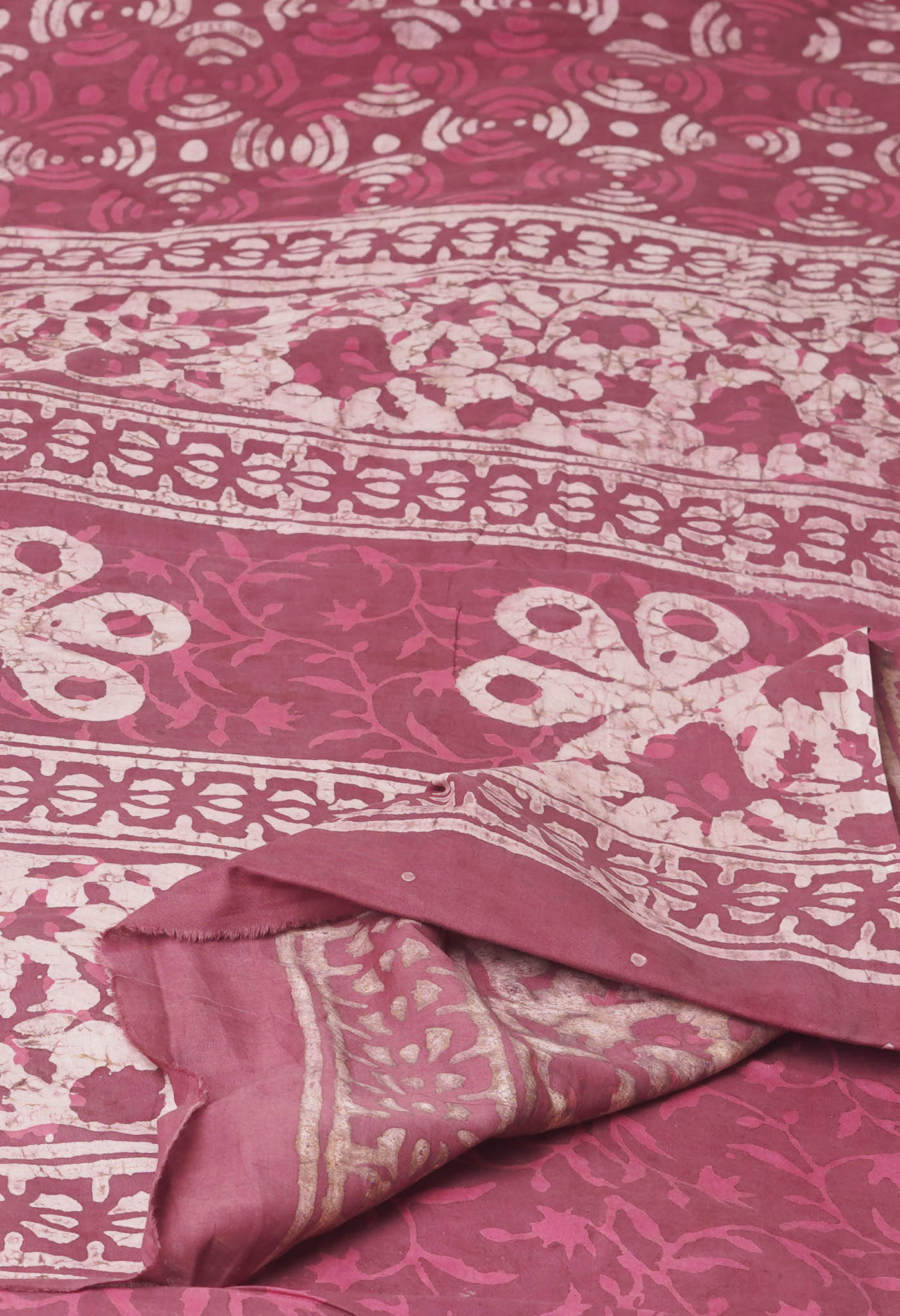 Brownish Pink Pure  Dabu Printed Mulmul Cotton Saree-UNM77773