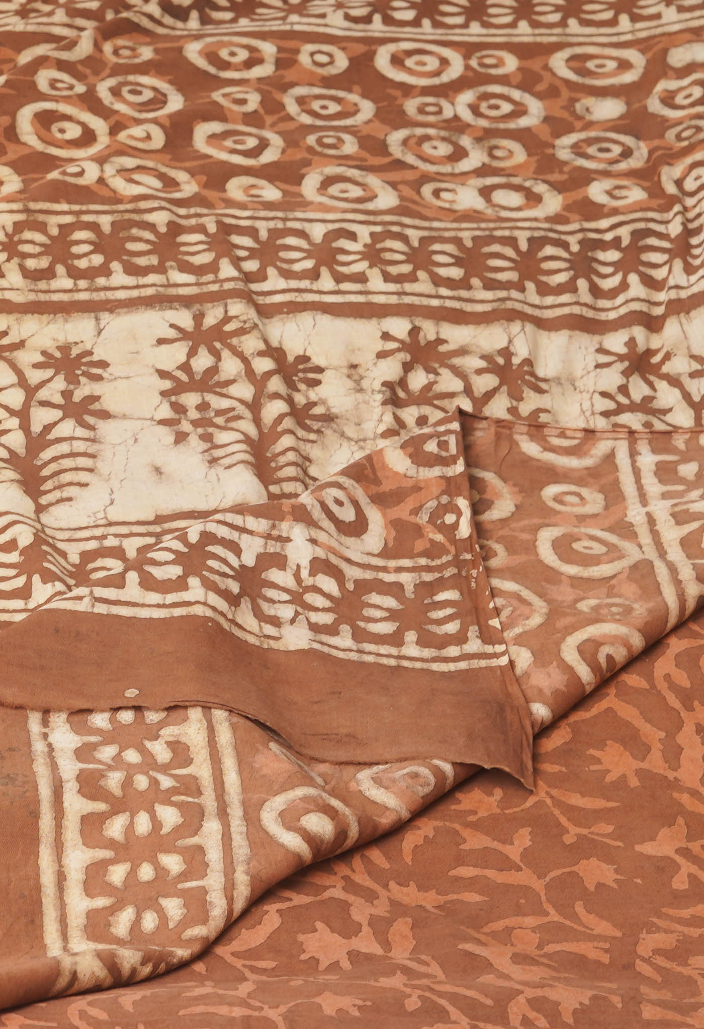 Brown Pure  Dabu Printed Mulmul Cotton Saree-UNM77779