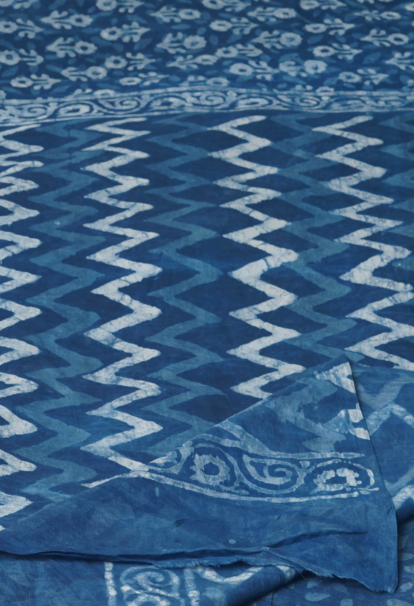 Indigo Blue Pure  Dabu Printed MulmulCotton Saree-UNM77781