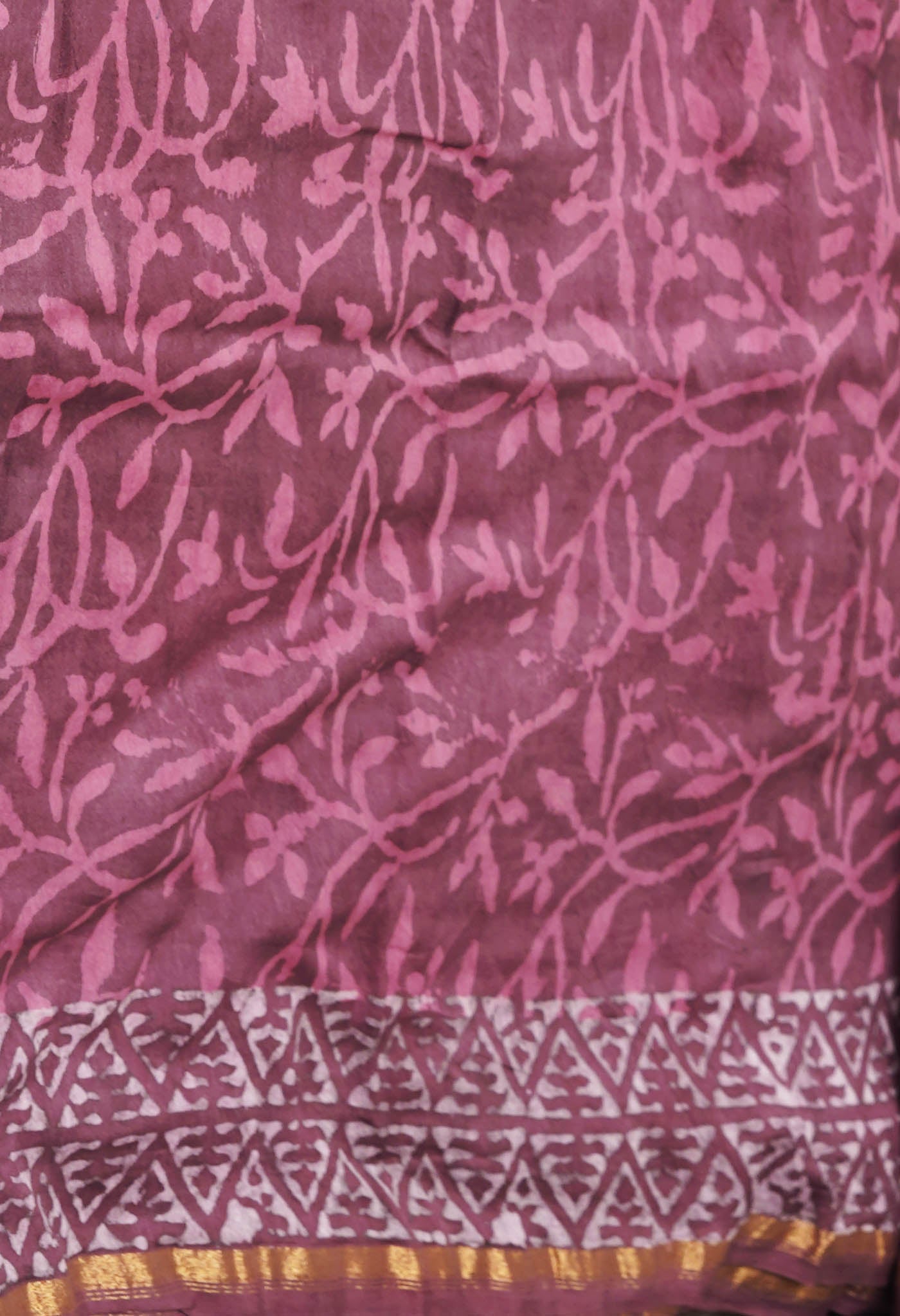 Brownish Pink Pure  Dabu Printed Chanderi Sico Saree-UNM77784