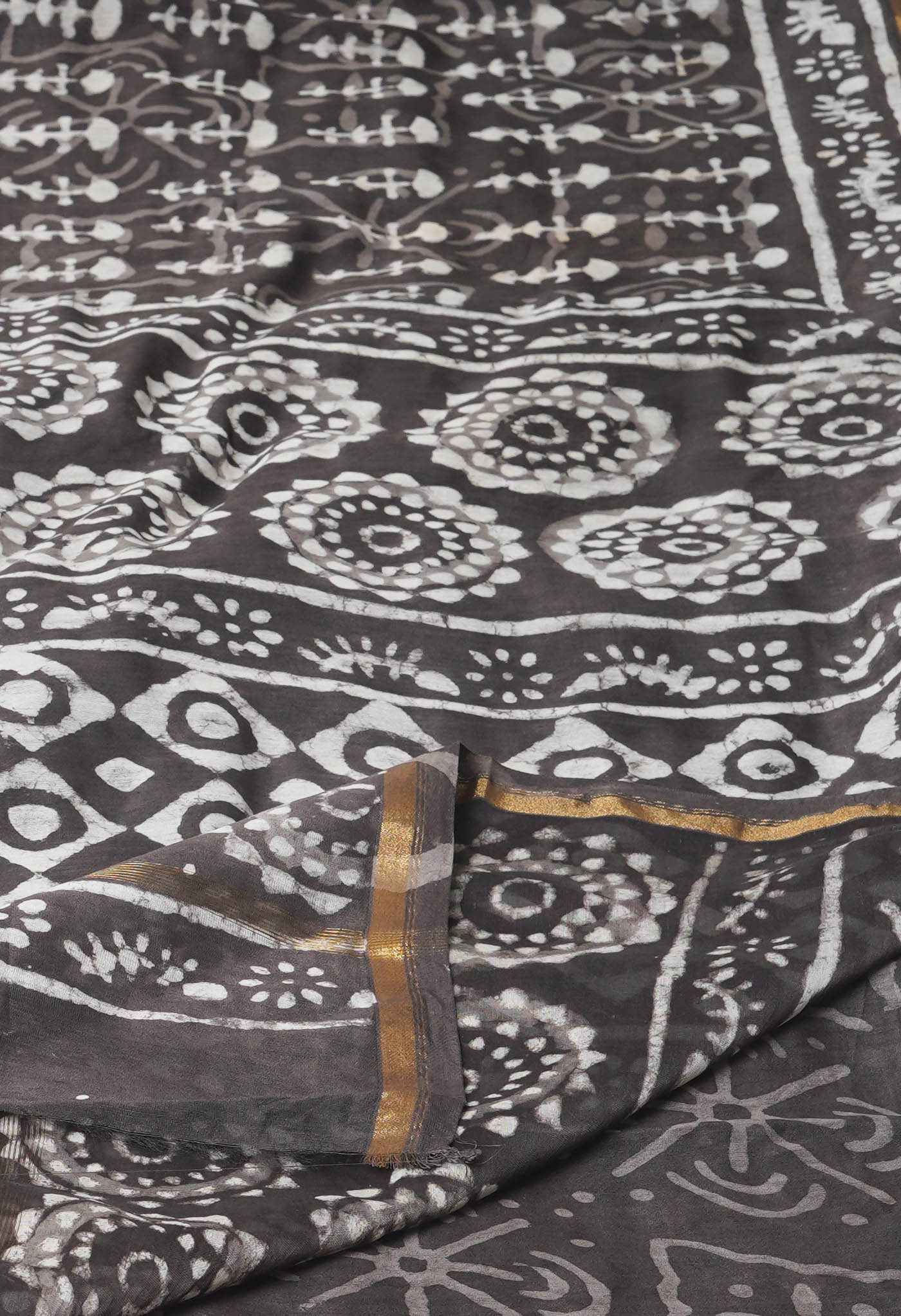 Grey Pure  Dabu Printed Chanderi Sico Saree-UNM77788