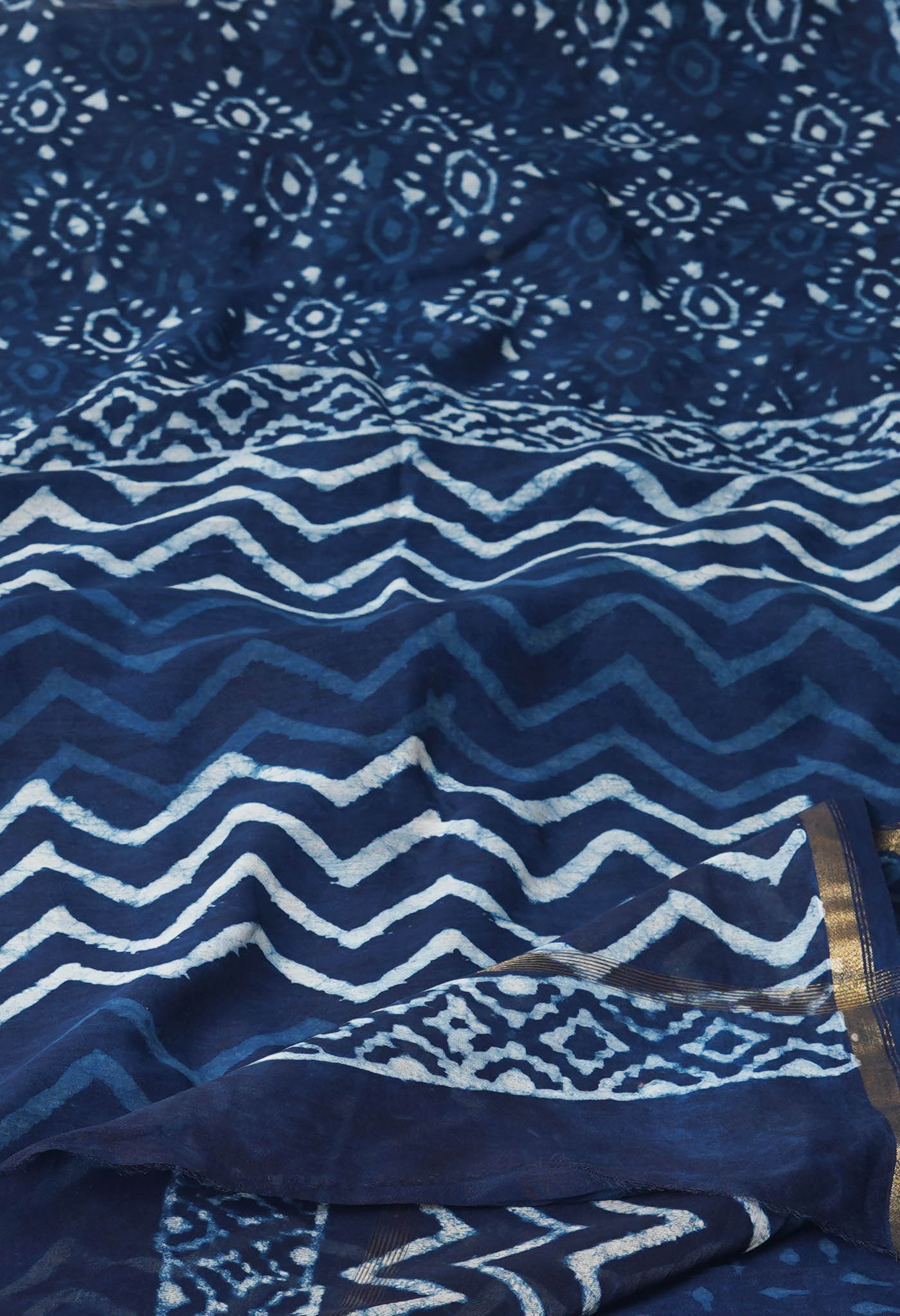 Indigo Blue Pure  Dabu Printed Chanderi Sico Saree-UNM77790