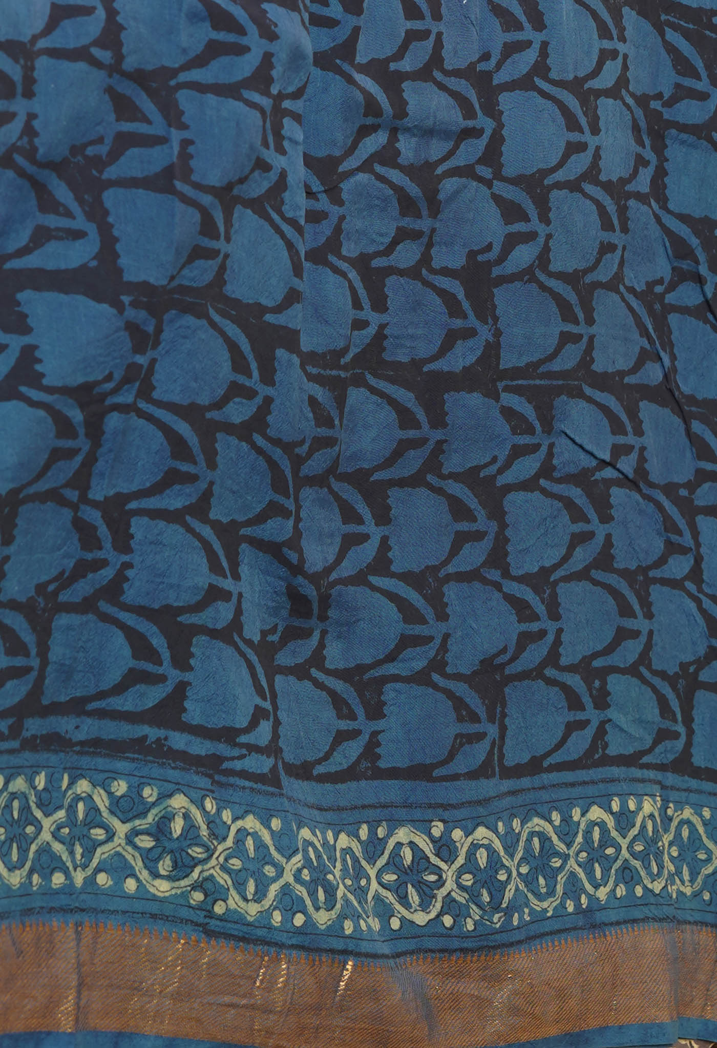 Blue Pure  Ajrakh Printed Soft Silk Saree