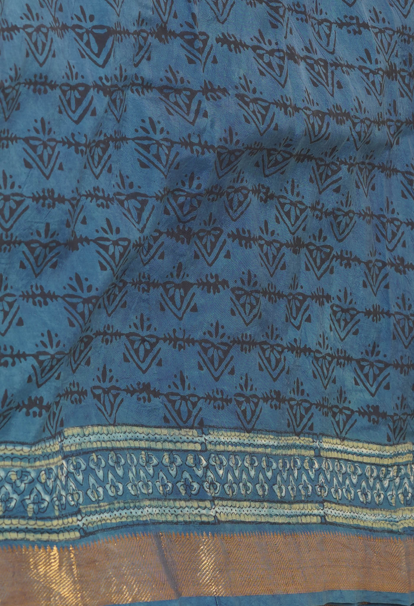 Blue Pure  Ajrakh Printed Soft Silk Saree