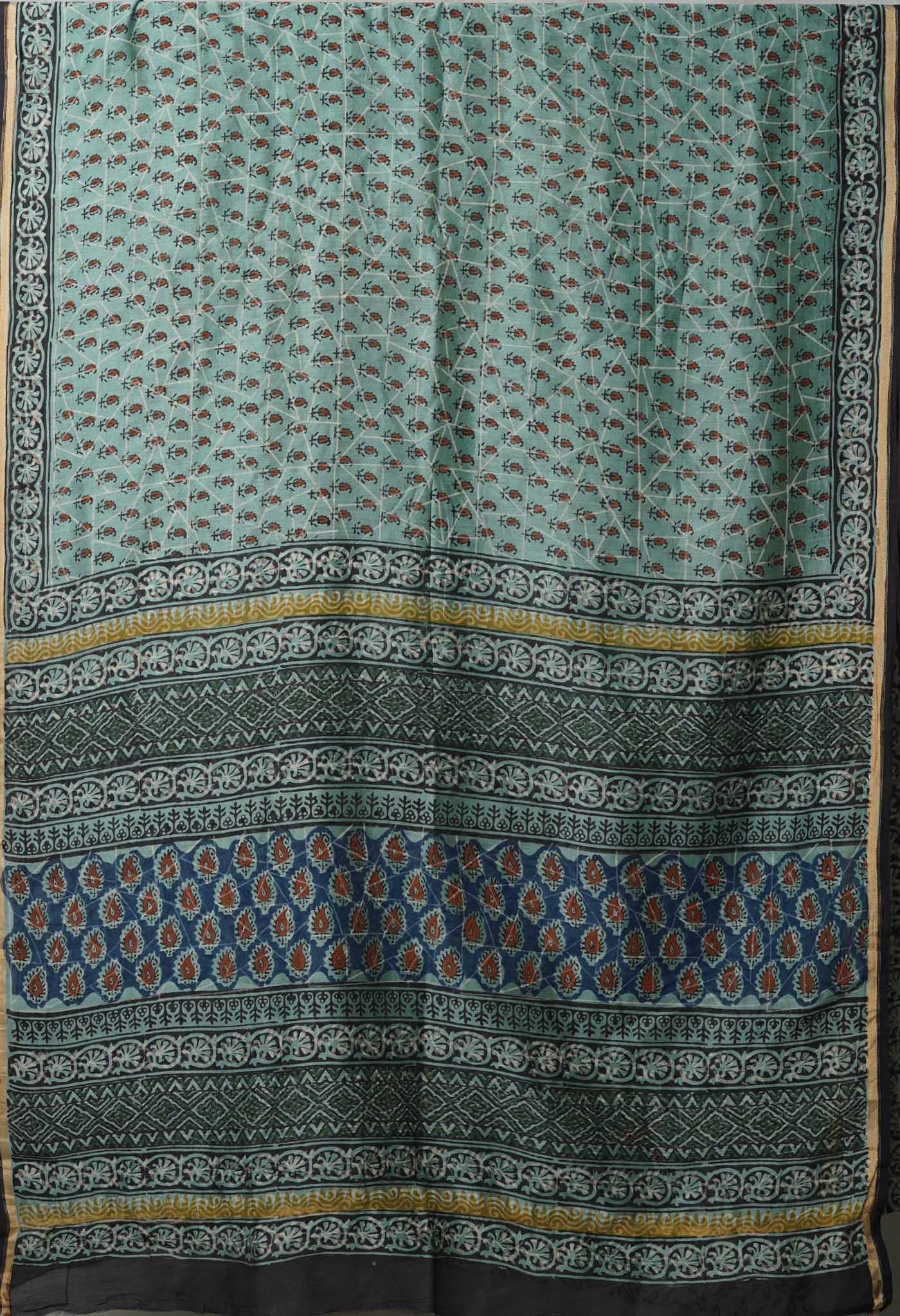 Blue Pure Bagru Kalamkari Printed Chanderi Sico Saree