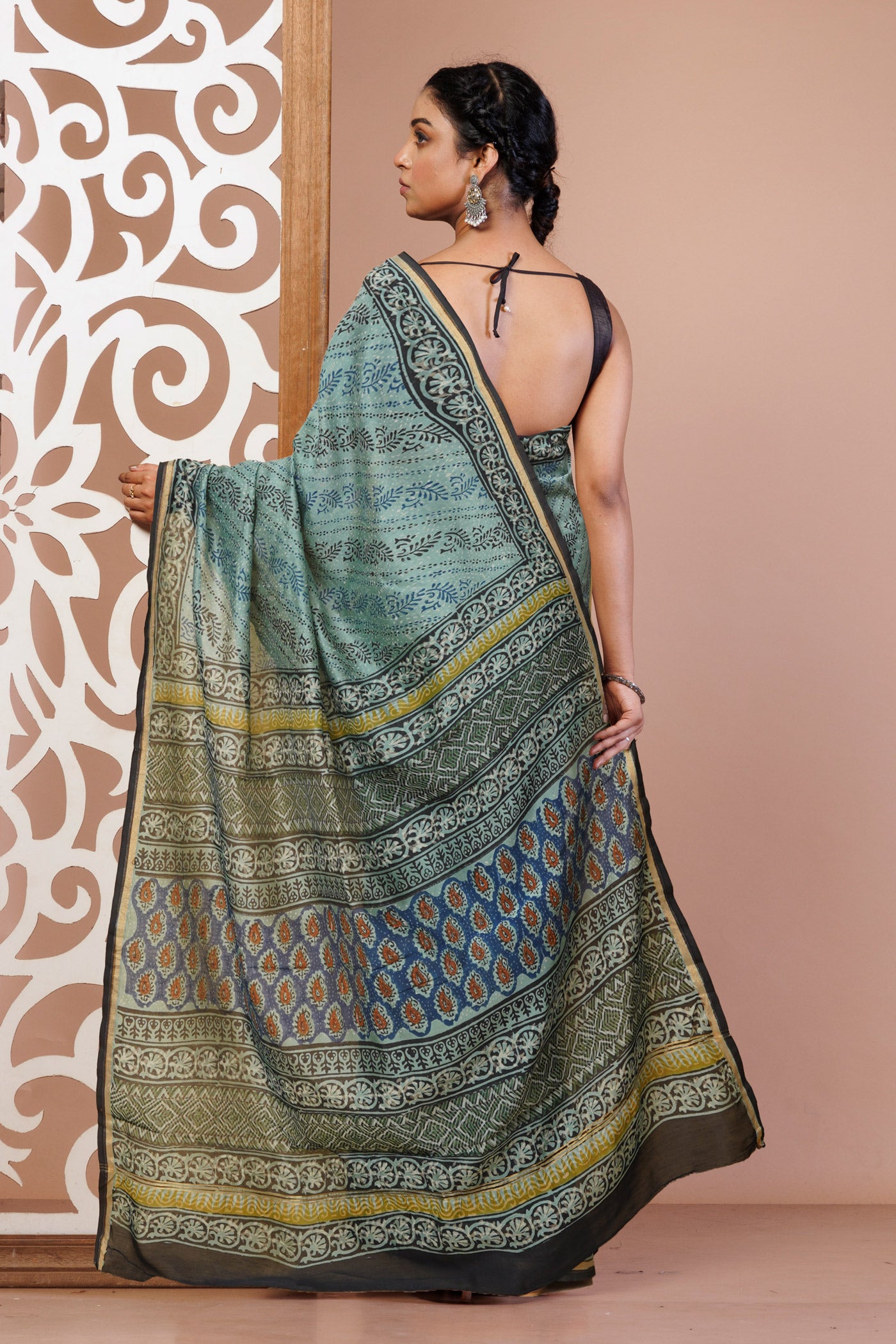 Blue Pure Bagru Kalamkari Printed Chanderi Sico Saree