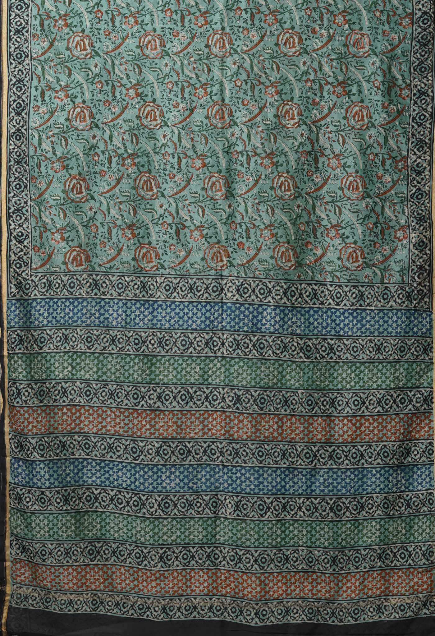 Blue Pure Bagru Kalamkari Printed Chanderi Sico Saree