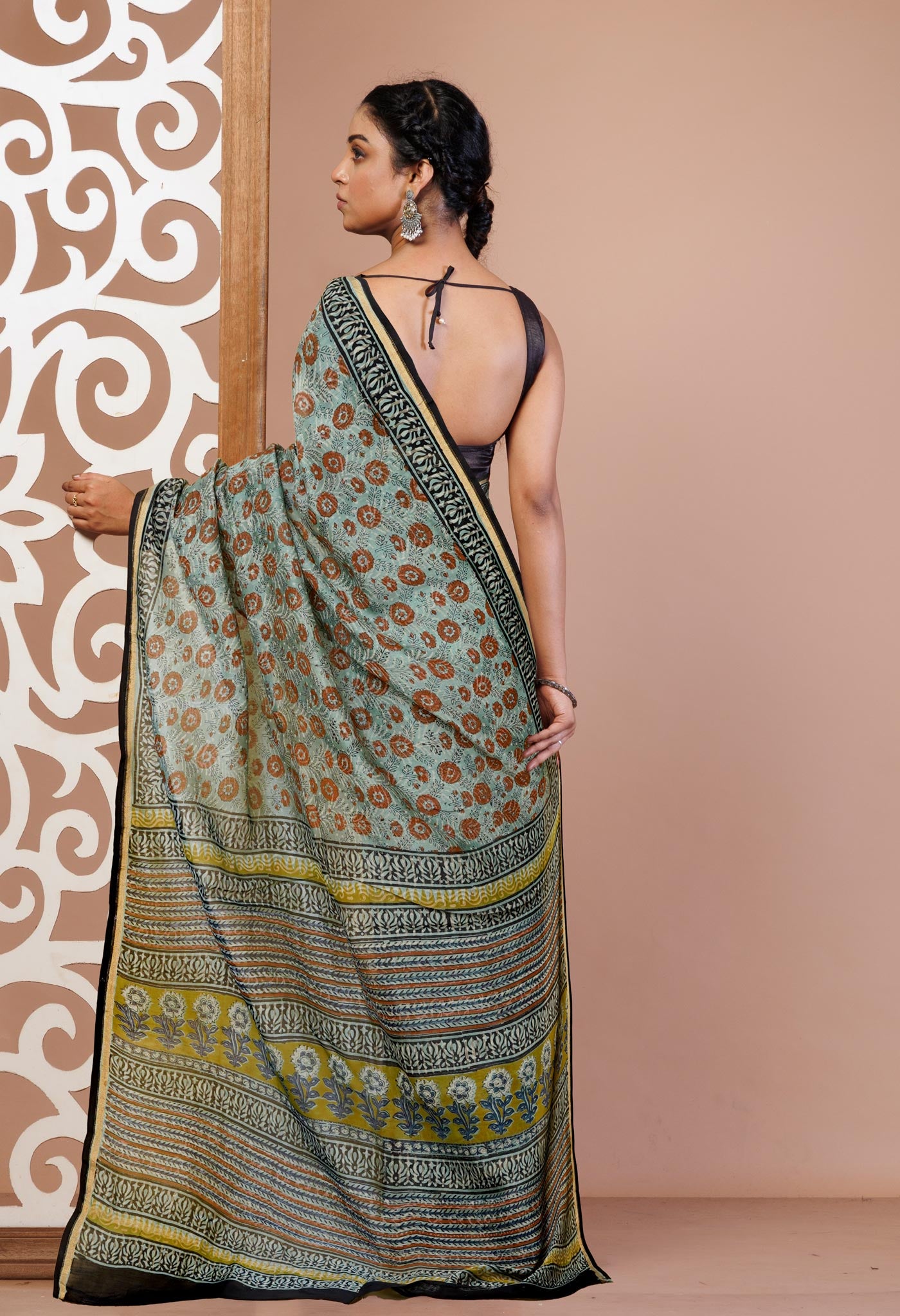 Blue Pure Bagru Kalamkari Printed Chanderi Sico Saree