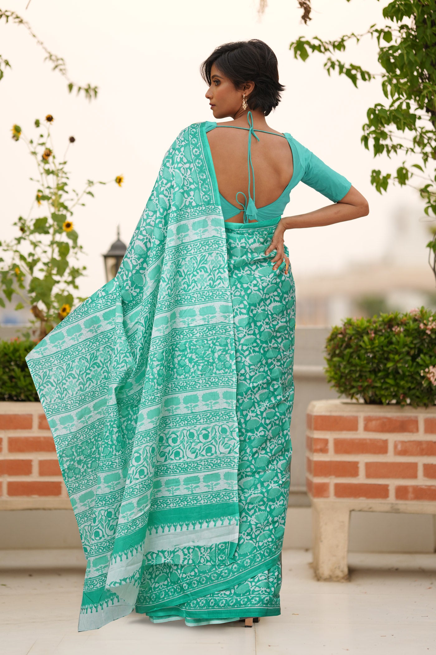 Green Pure Block Printed Soft Cotton Saree-UNM77908