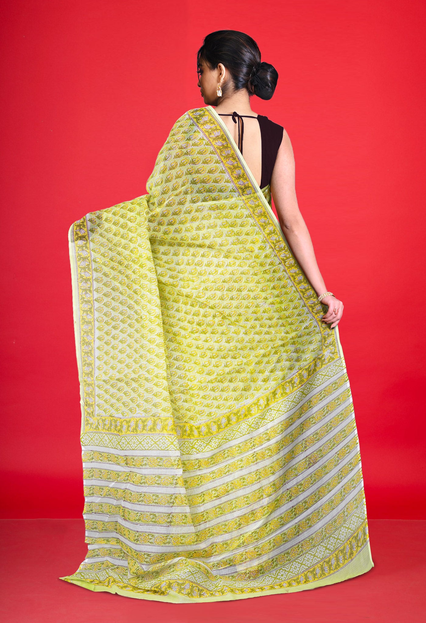 Pastel Green Pure Hand Block Printed Kota Saree-UNM77925