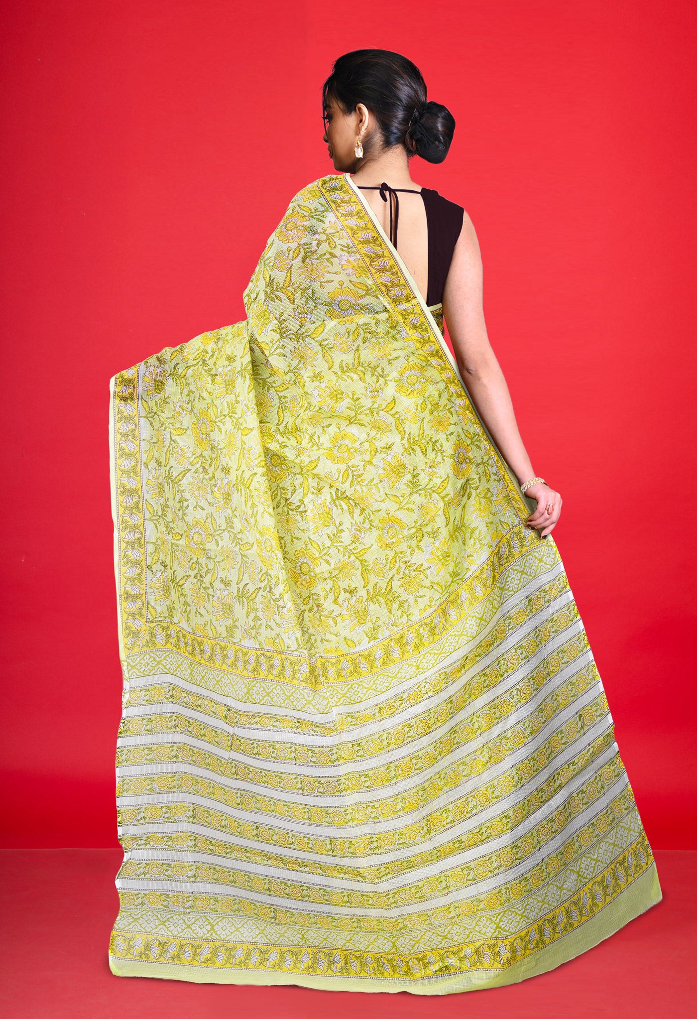 Pastel Green Pure Hand Block Printed Kota Saree-UNM77927