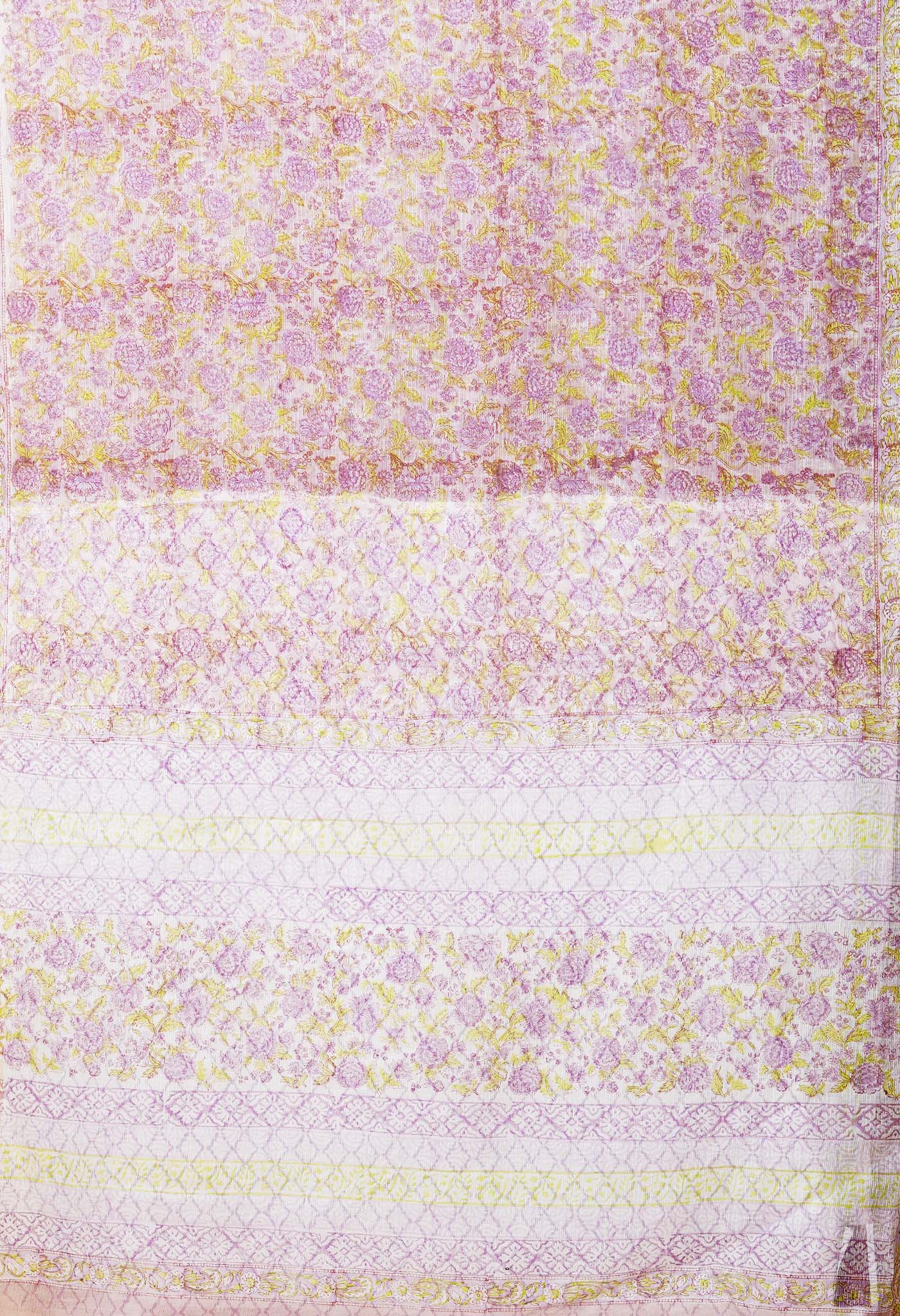 Pastel Lavender Pure Hand Block Printed Kota Saree-UNM77928