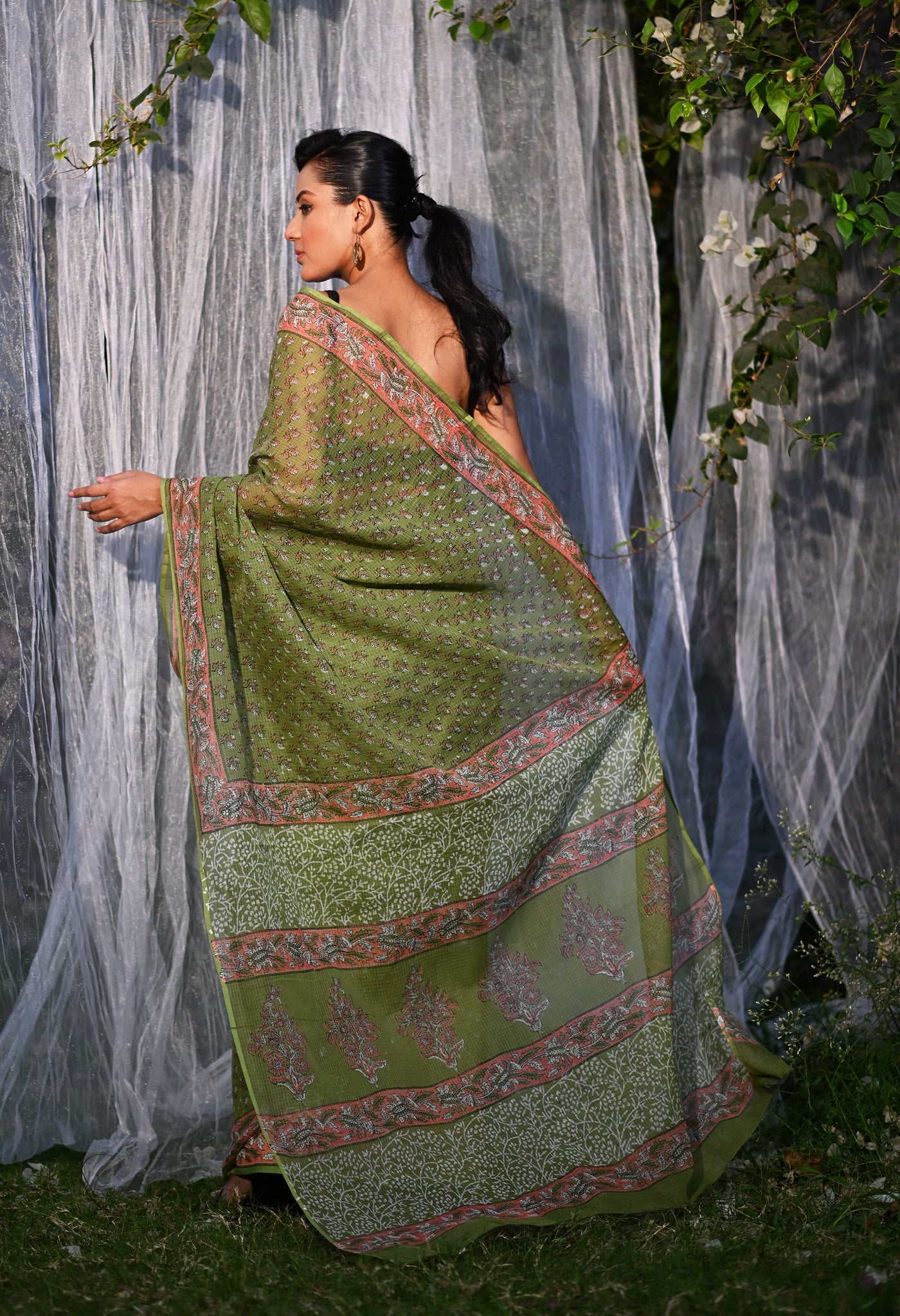 Green Pure Hand Block Printed Kota Saree-UNM77941