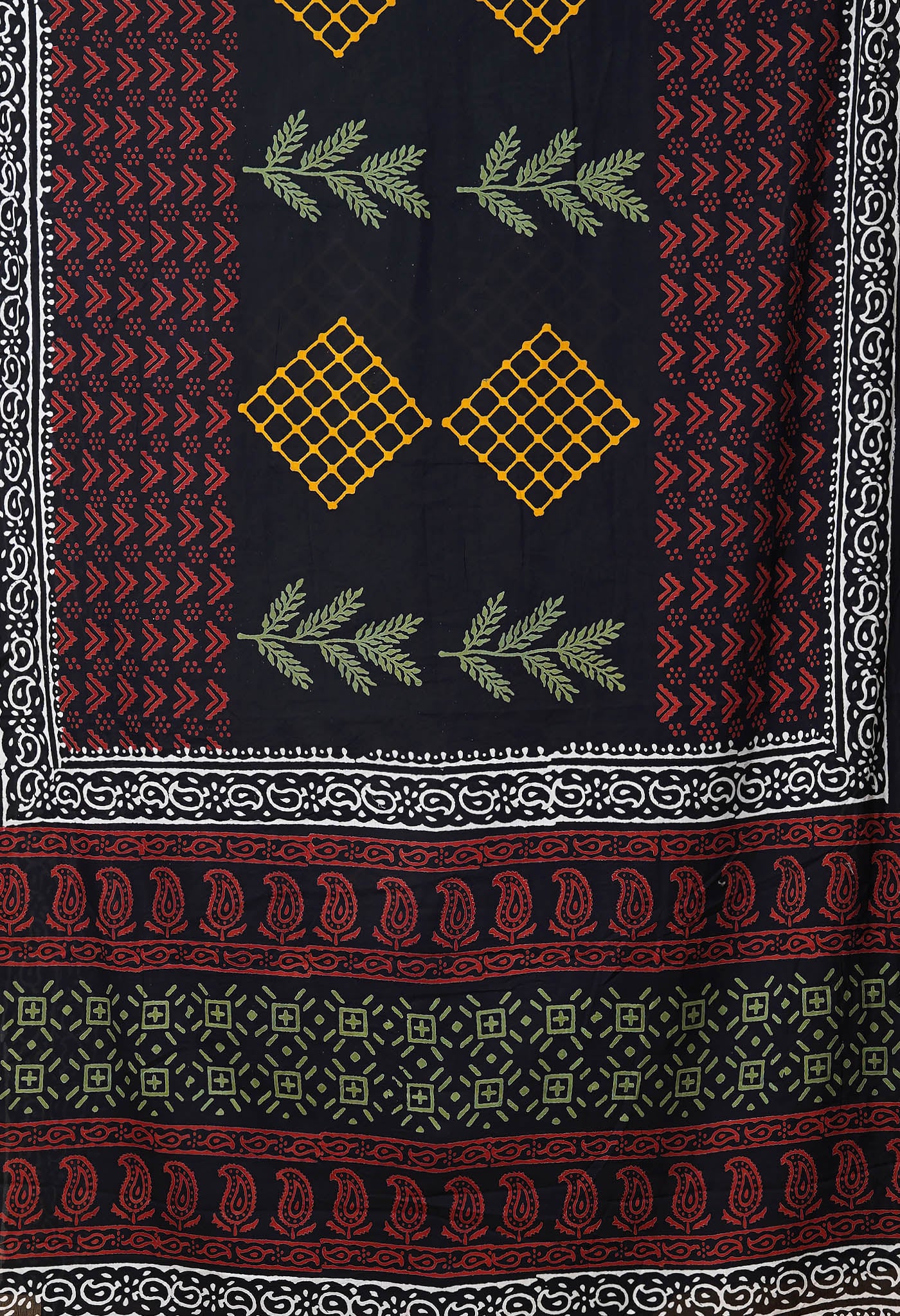 Black Pure  Hand Block Printed Soft Cotton Saree-UNM78033