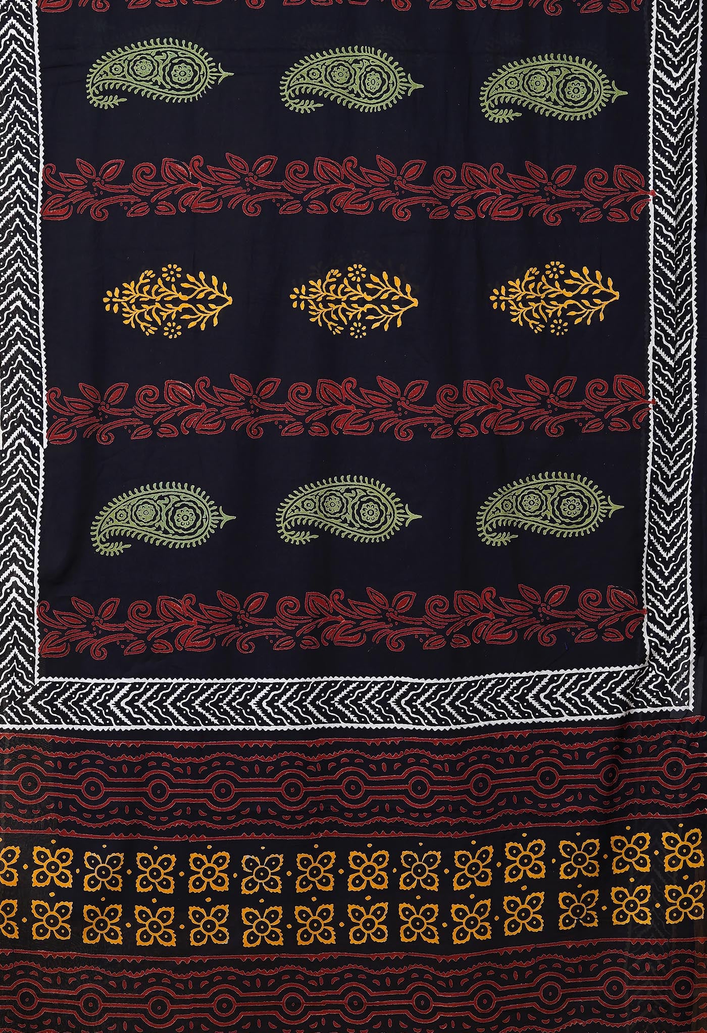 Black Pure  Hand Block Printed Soft Cotton Saree-UNM78035