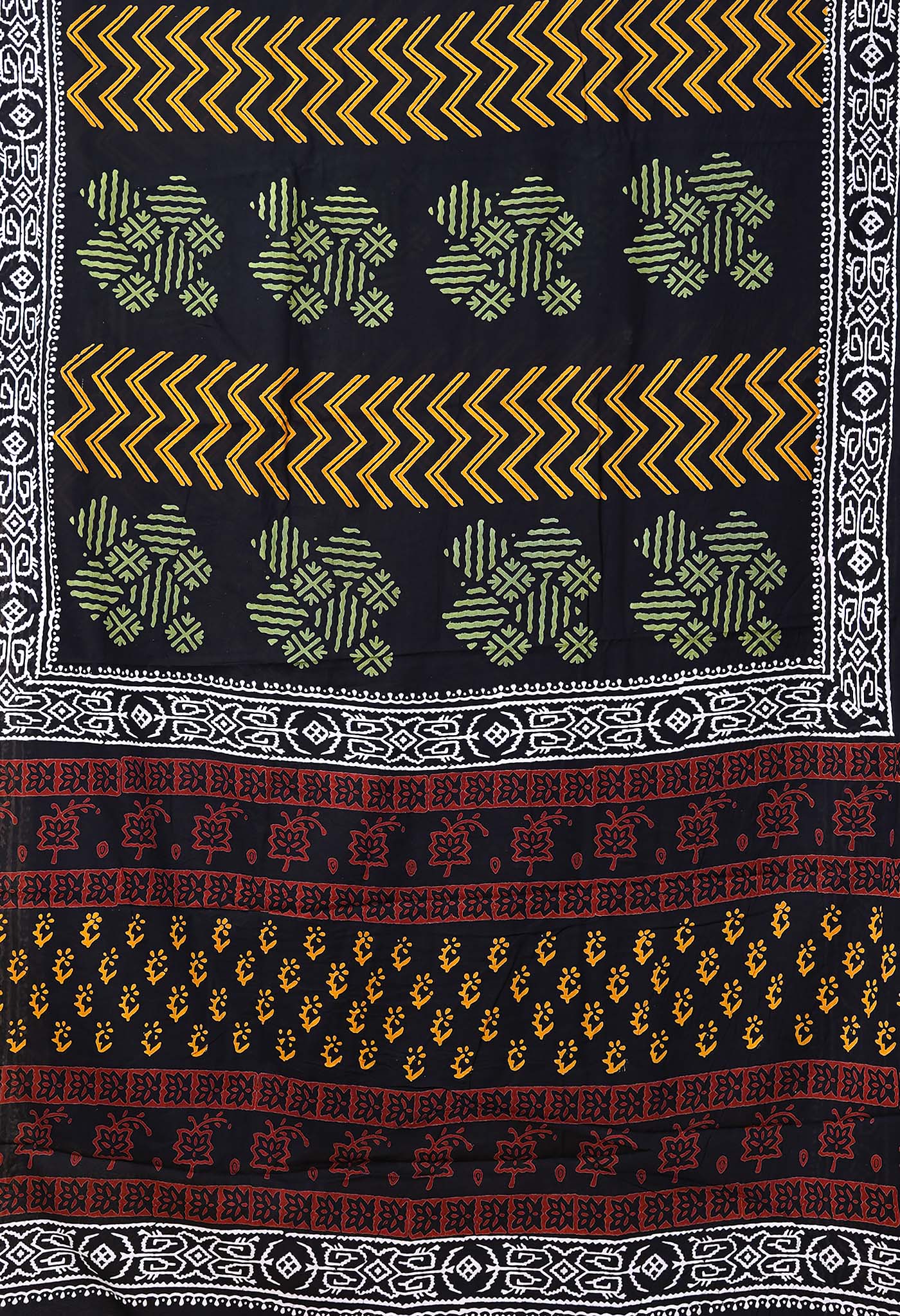 Black Pure  Hand Block Printed Soft Cotton Saree-UNM78036