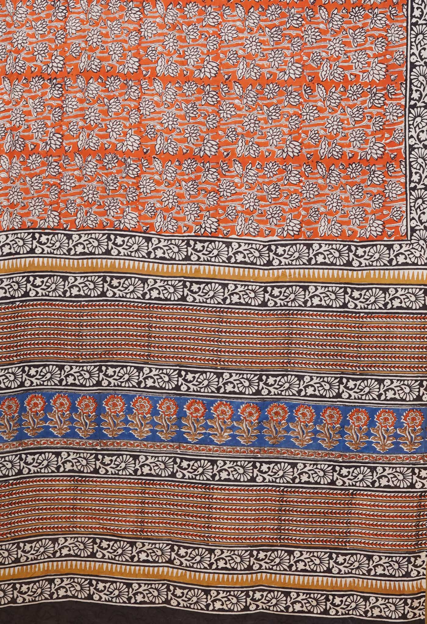 Orange Pure  Bagru Printed Soft Cotton Saree-UNM78090