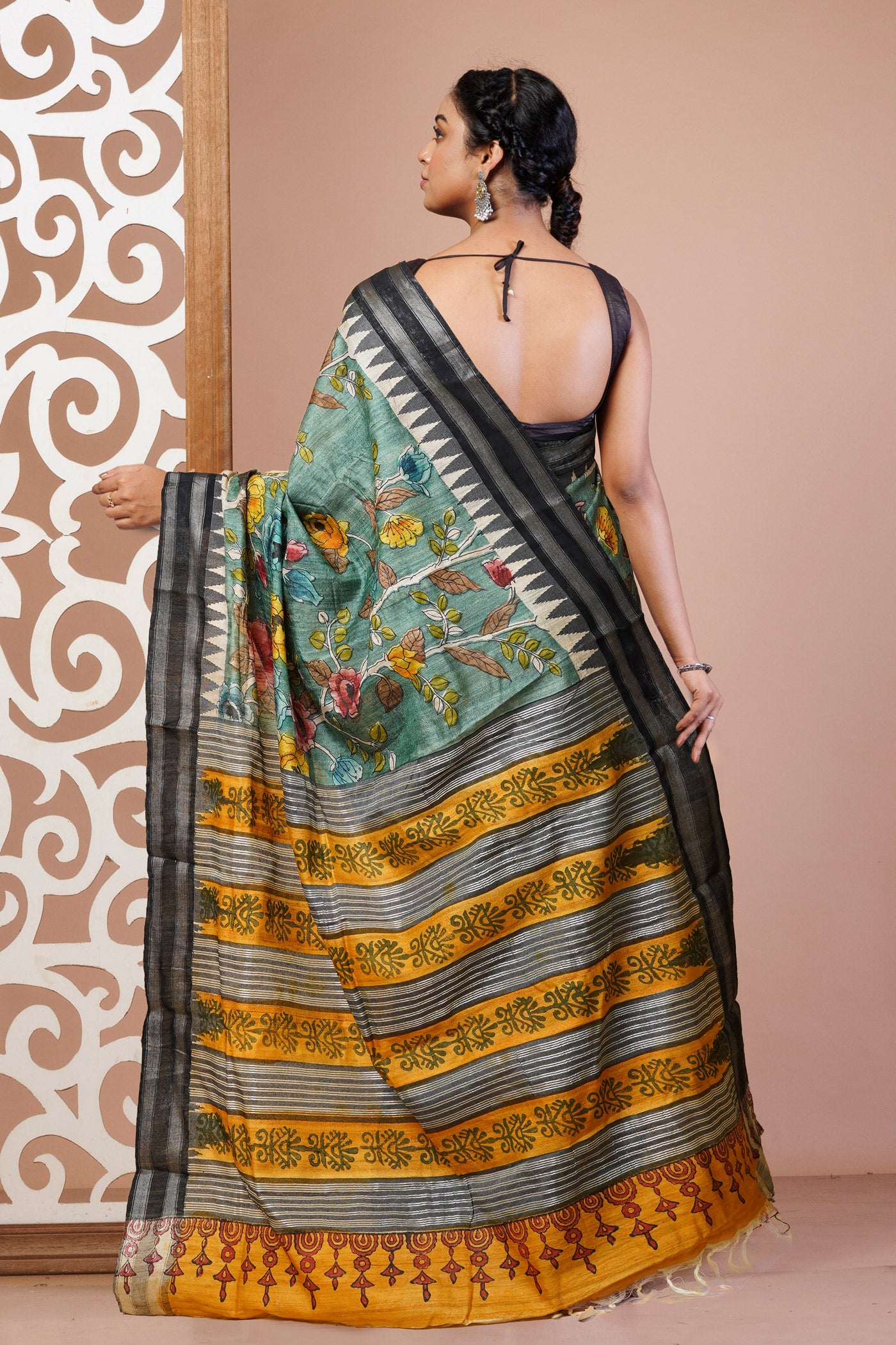 Green Pure Handloom Printed Vidarbha Tussar Silk Saree