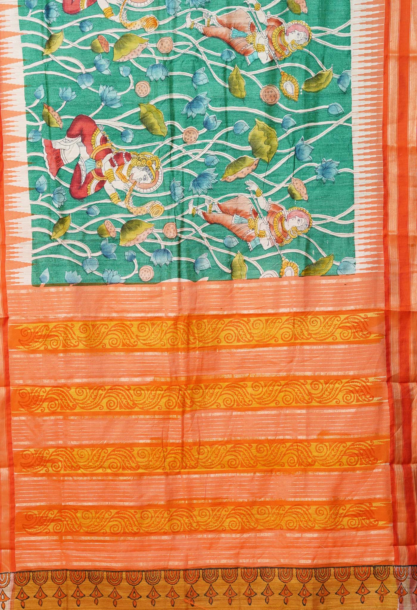 Green Pure Handloom Printed Vidarbha Tussar Silk Saree-UNM78103