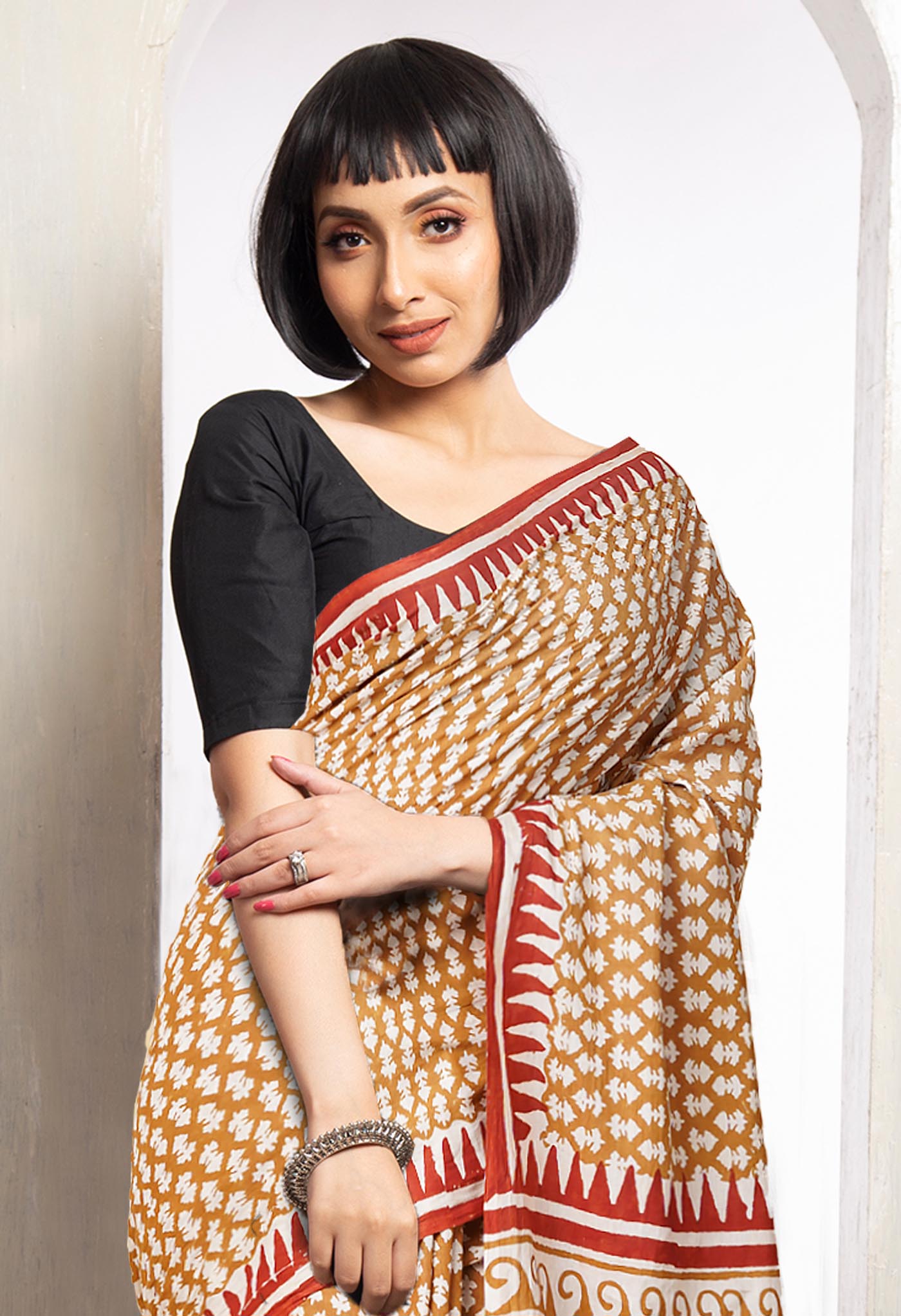 Brown Pure Bagru Printed Soft Cotton Saree-UNM78117