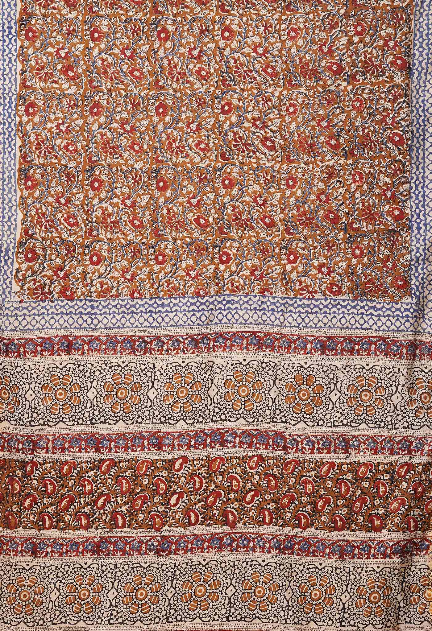 Brown Pure Bagru Printed Pashmina Sico Saree-UNM78136