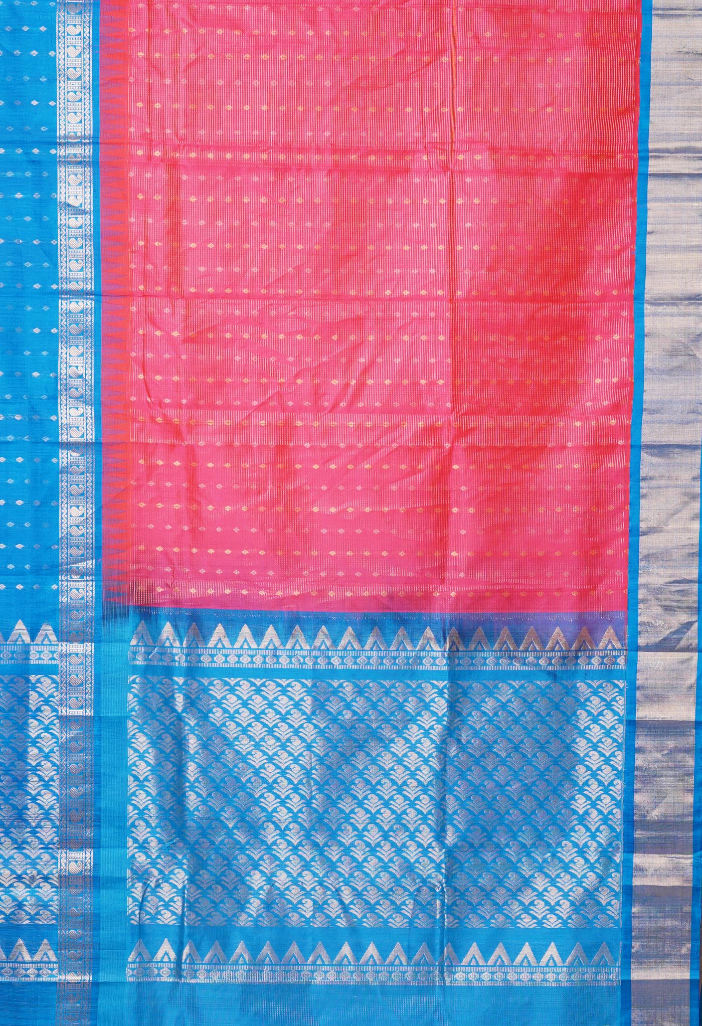 Pink-Blue Pure Handloom Assam Silk Saree