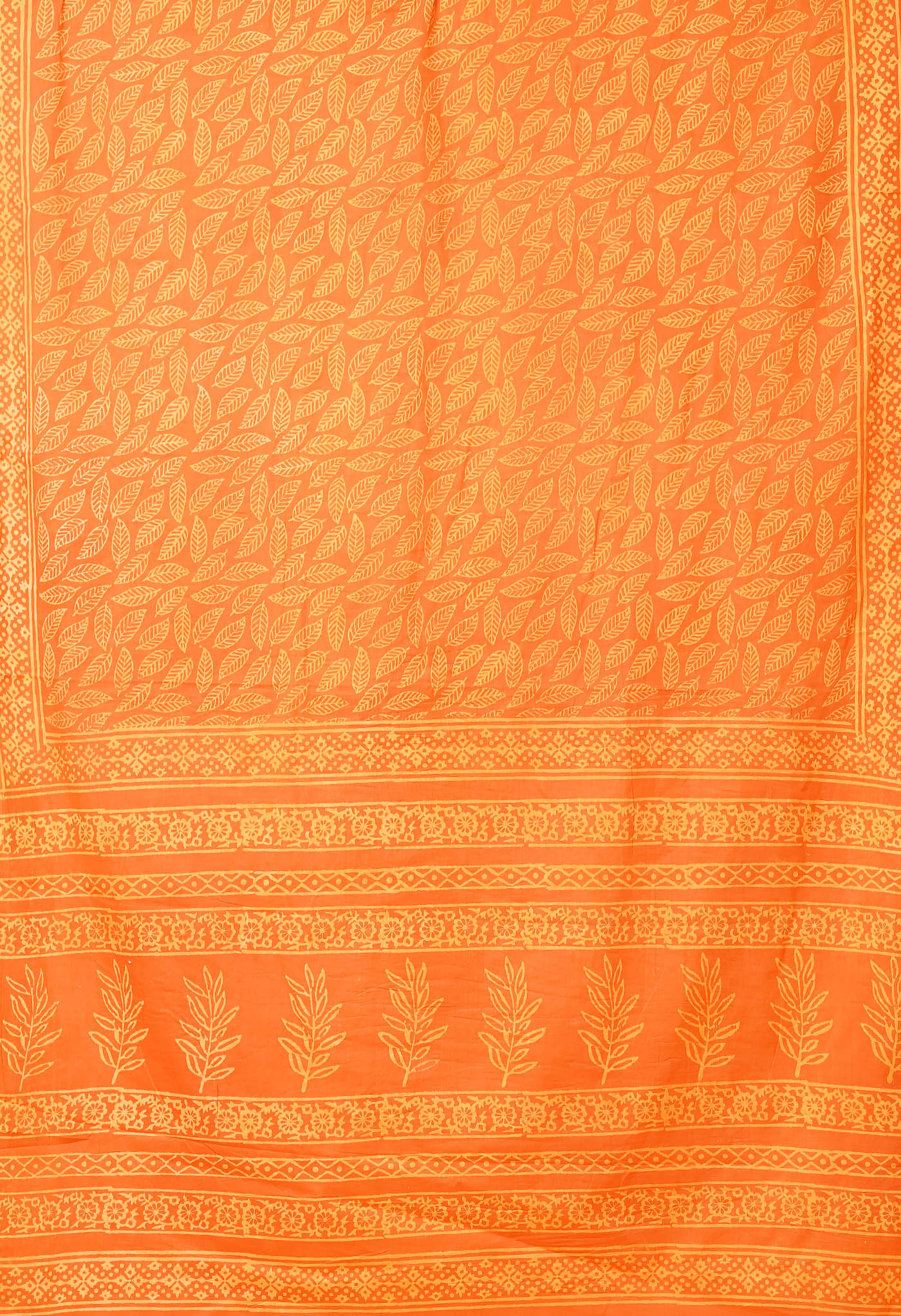 Orange Pure Hand Block Printed Soft Cotton Saree-UNM78150