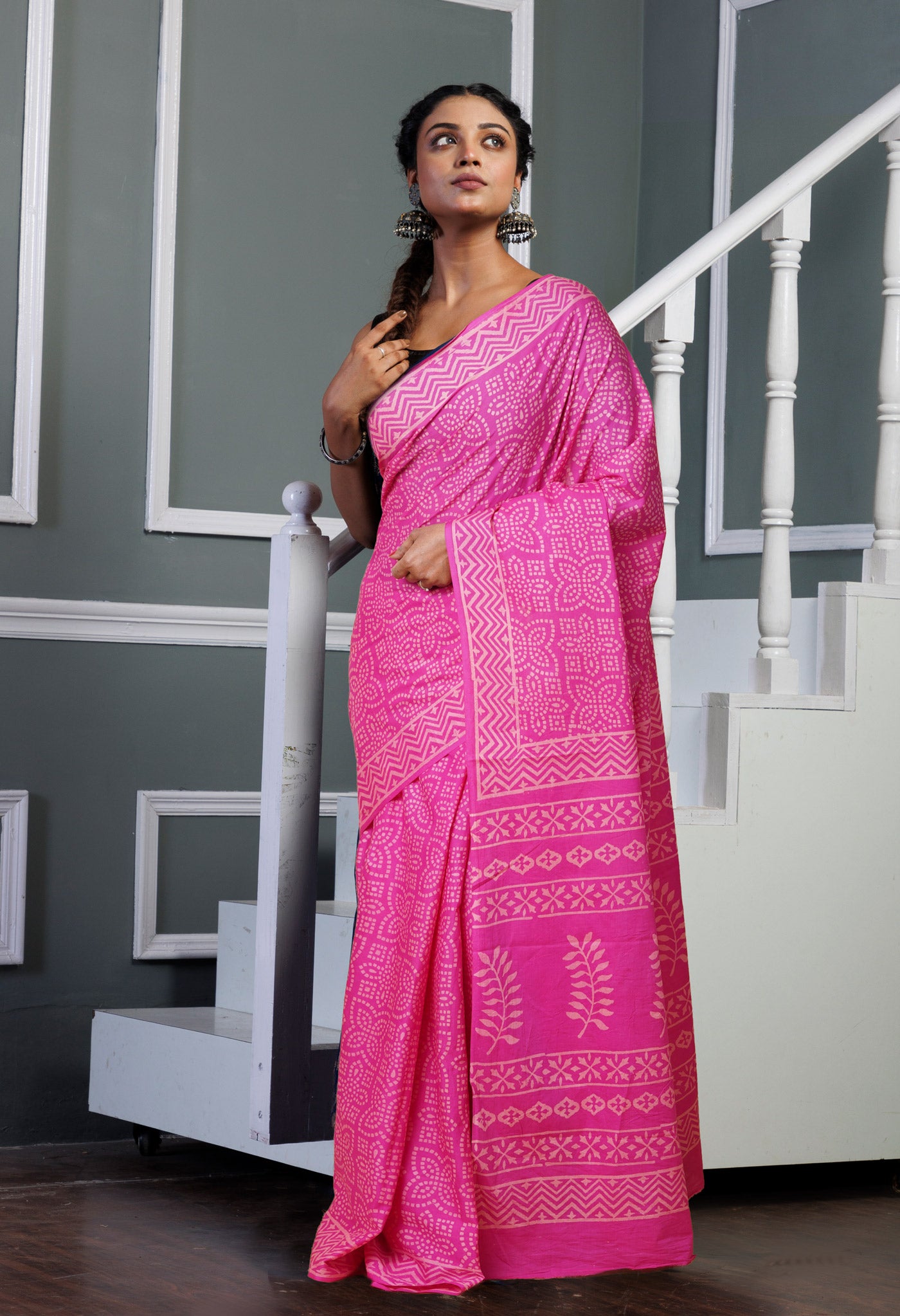 Pink Pure Hand Block Printed Soft Cotton Saree-UNM78151