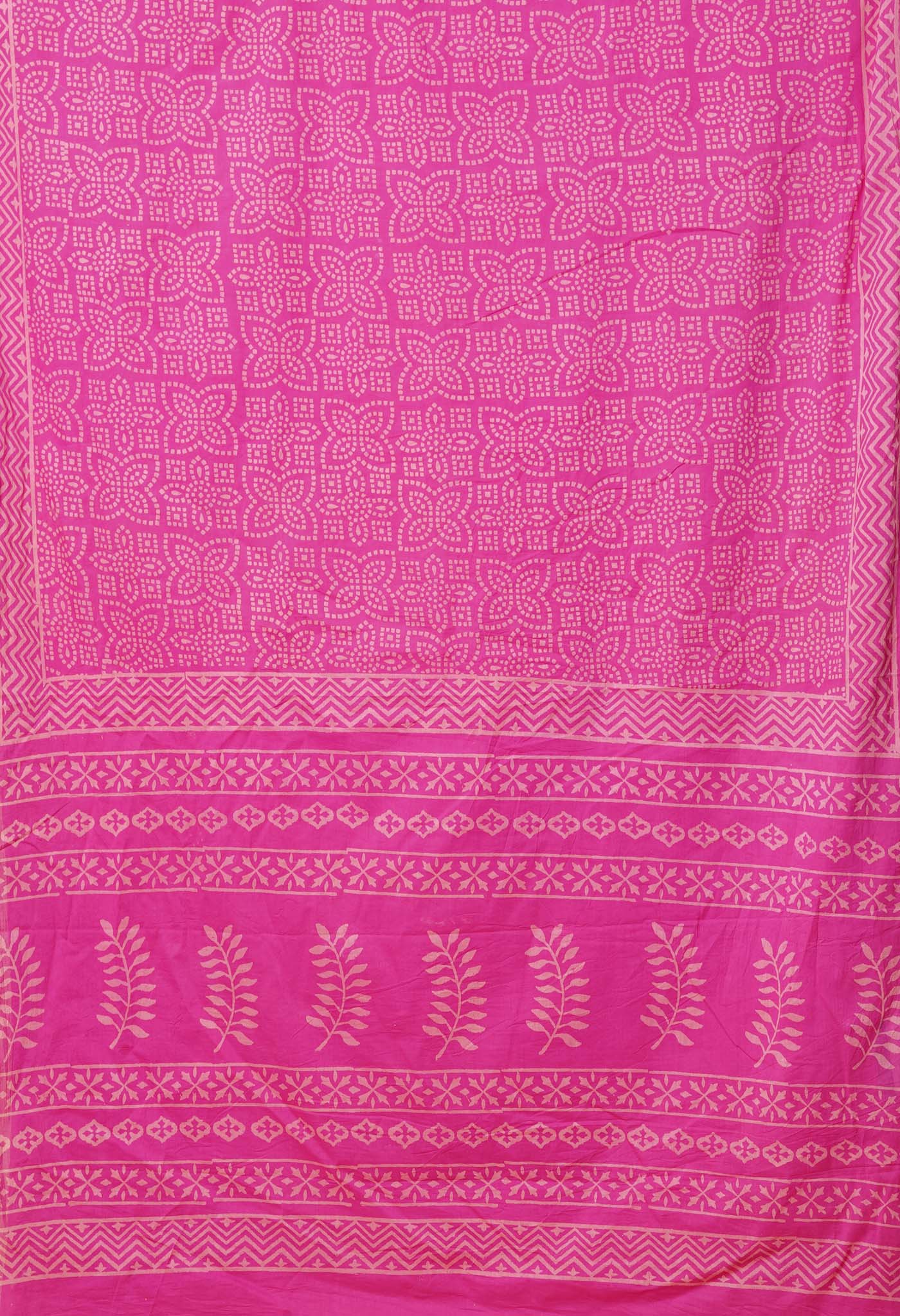 Pink Pure Hand Block Printed Soft Cotton Saree-UNM78151